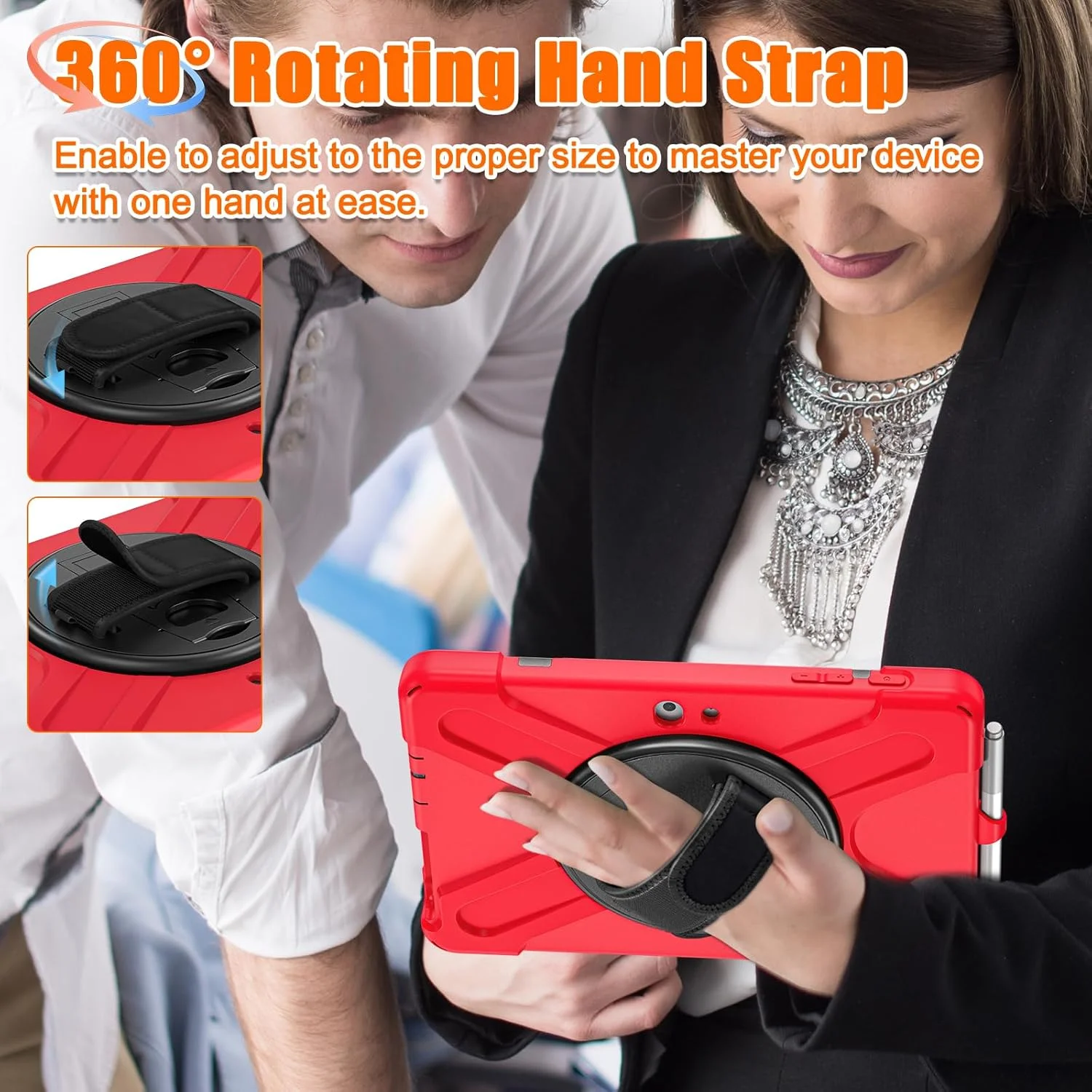 Tablet Case Compatible with Microsoft Surface Go 1/2/3/4 W Shoulder Strap&Rotating Kickstand&Handle,Heavy Duty Shockproof Rugged Protective Case.Red