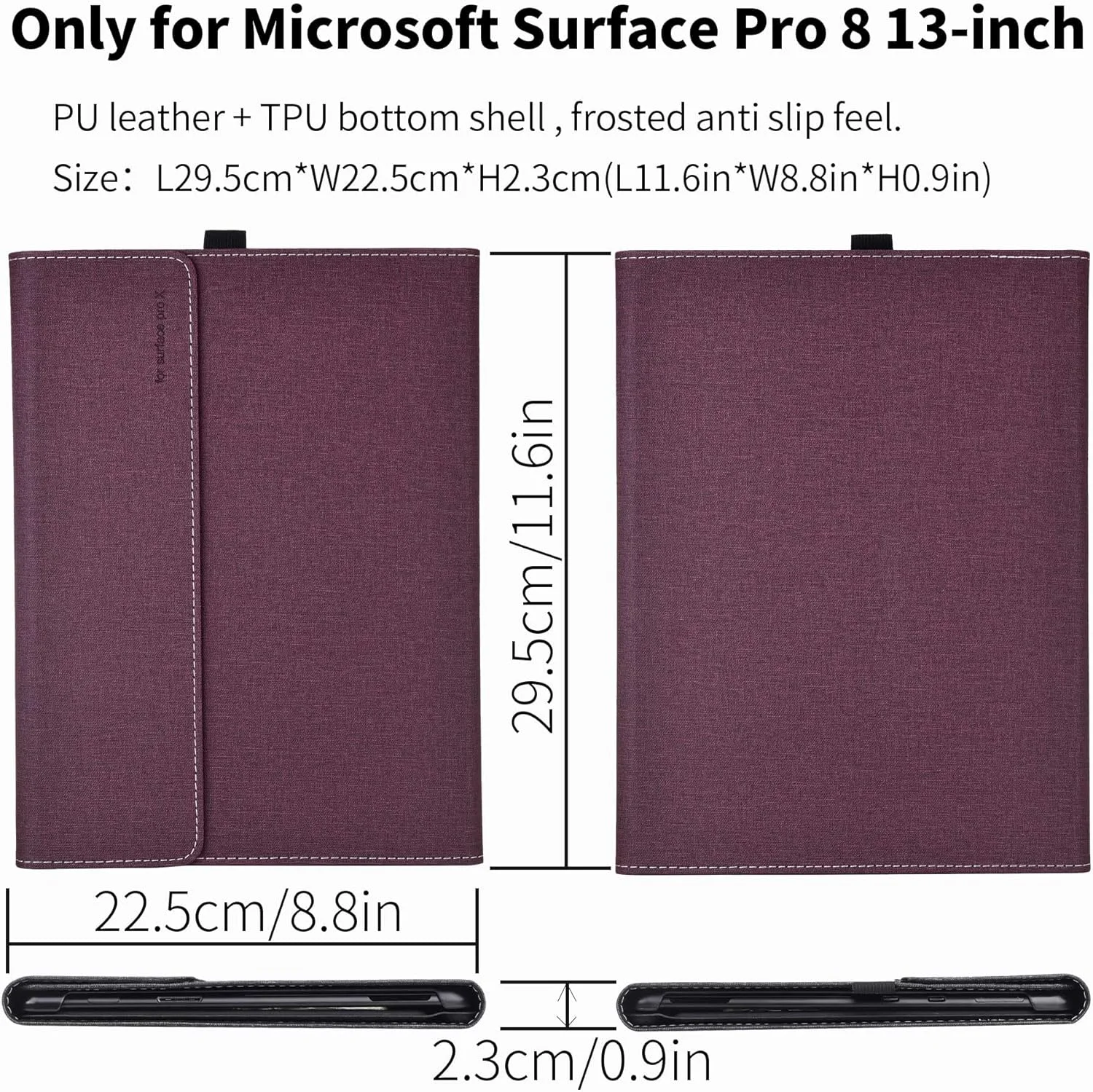 کیف محافظ لپ تاپ برای مایکروسافت سرفیس پرو 8 13 اینچ، کیف کیبورد سرفیس پرو 8 2021، کیف تبلت با قابلیت تنظیم زاویه چندگانه به همراه جای قلم (قرمز شرابی، برای سرفیس پرو 8)