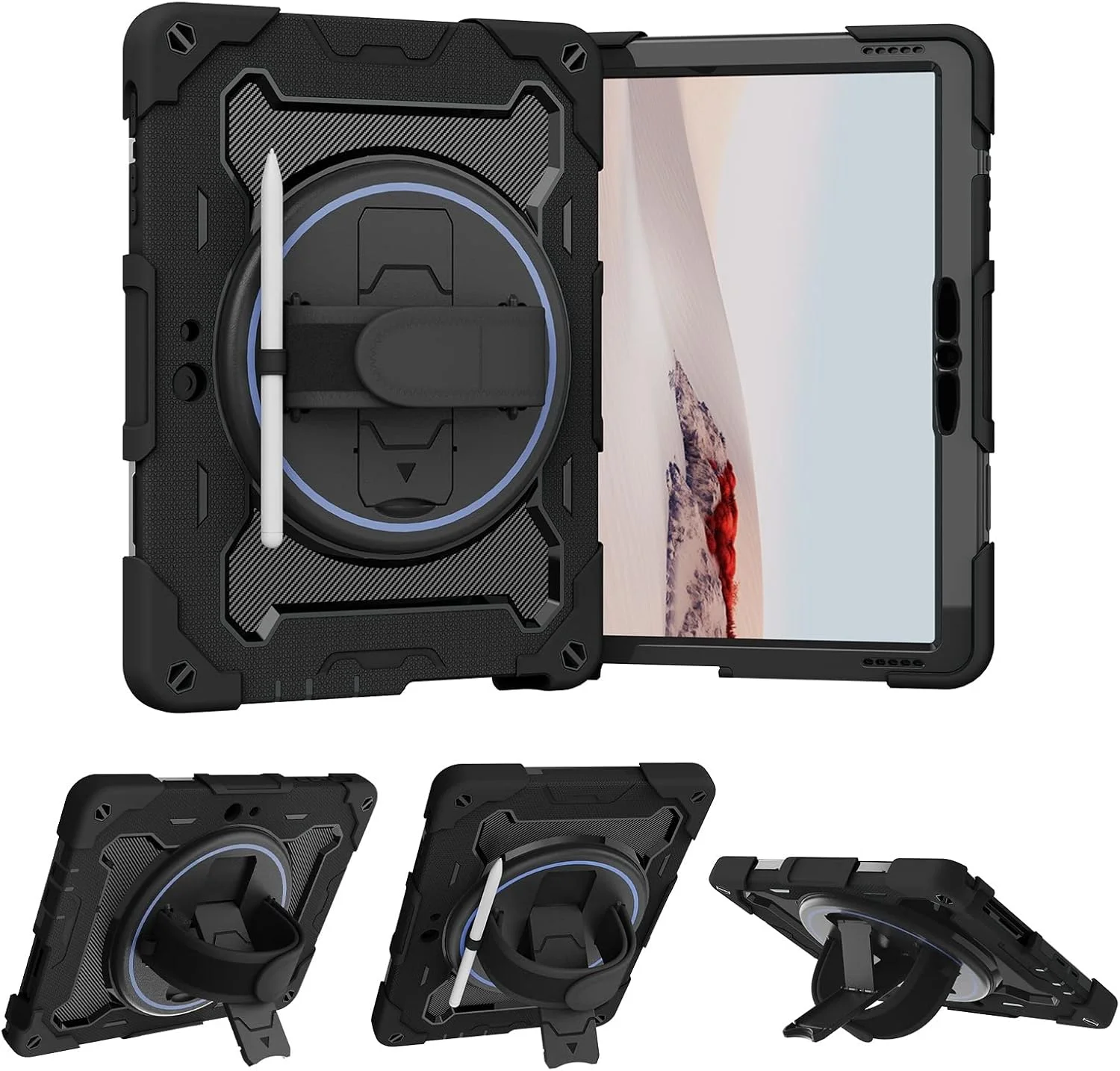 کیف تبلت مسافرتی سازگار با کودکان، سازگار با مایکروسافت سرفیس گو 1/2/3 (10 اینچ)، پایه کشسان چند زاویه ای + کیف بند دستی چرخشی 360 درجه مقاوم کیف تبلت مسافرتی سازگار با کودکان، سازگار با مایکروسافت سرفیس گو 1/2/3 (10 اینچ)، پایه کشسان چند زاویه ای + کیف بند دستی چرخشی 360 درجه مقاوم