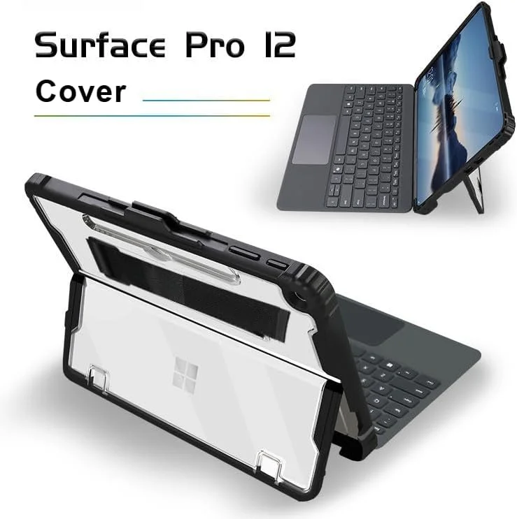 Gruattreay Shockproof Case Compatible with Microsoft Surface Pro 12 (2025) 12 Inch Tablet Cover with Pen Holder + Hand Strap + Shoulder Strap, Heavy Duty Rugged Anti Fall Tablet Shell (Blue)
