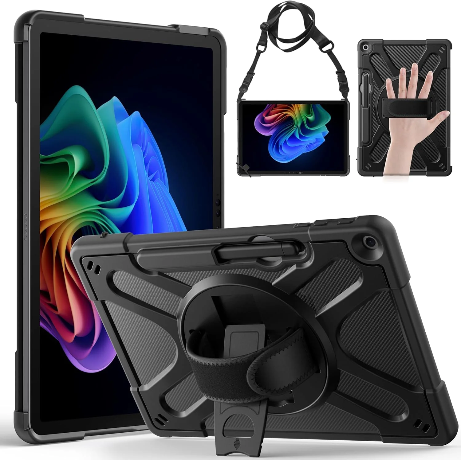 کاور ضد ضربه گروتک مایکروسافت سرفیس پرو 12 اینچ 2025، کاور ضد ضربه با [پایه چرخان 360 درجه و بند مچی] [قابل نصب کیبورد] برای سرفیس پرو 12، مشکی