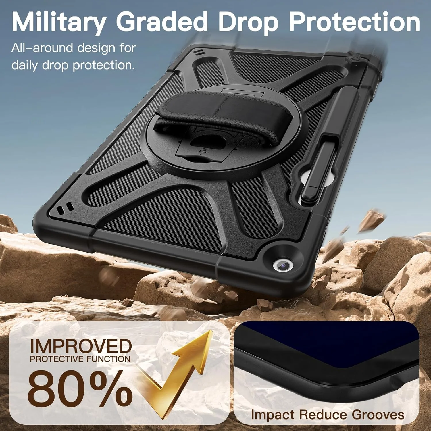 کاور ضد ضربه گروتک مایکروسافت سرفیس پرو 12 اینچ 2025، کاور ضد ضربه با [پایه چرخان 360 درجه و بند مچی] [قابل نصب کیبورد] برای سرفیس پرو 12، مشکی