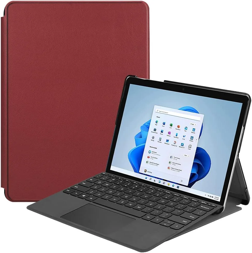 کیف تبلت RanTuo برای مایکروسافت Surface Go 4، چرم PU، سبک و نازک، ضد آب، ضد گرد و غبار، قاب محافظ ضد افتادن برای مایکروسافت Surface Go 4. (شرابی)