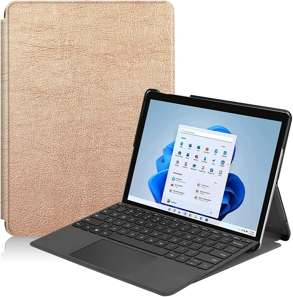 کیف تبلت RanTuo برای مایکروسافت Surface Go 4، روکش PU، سبک و نازک، ضد آب، ضد گرد و غبار، محافظ ضد افتادن برای مایکروسافت Surface Go 4 (طلایی رز)