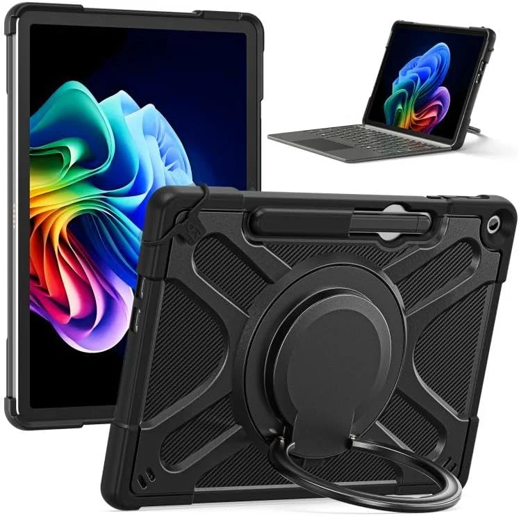 کاور محافظ تبلت مایکروسافت Surface Pro 12 2025 مدل SHIHUI با دسته، پایه چرخان و بند شانه (مشکی)