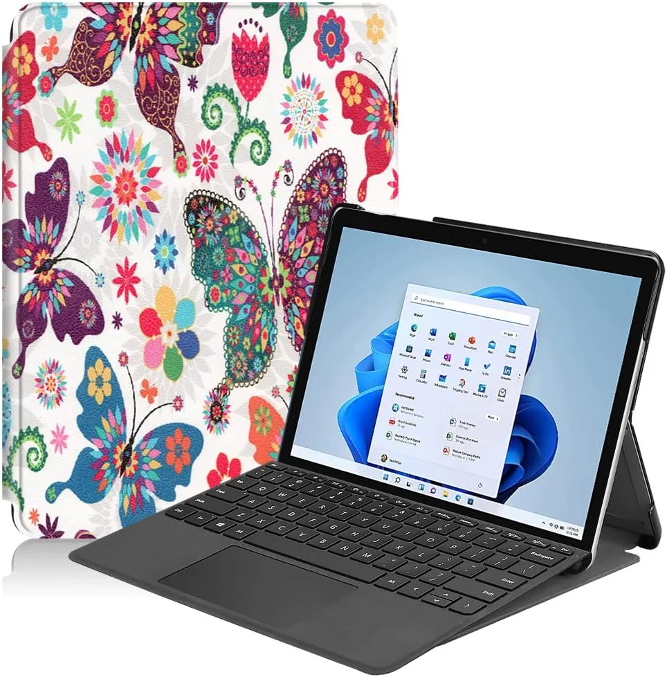 کیف تبلت RanTuo برای مایکروسافت Surface Go 4، چرم PU، سبک و نازک، ضد آب، ضد گرد و غبار، محافظ ضد افتادن برای مایکروسافت Surface Go 4. (پروانه)