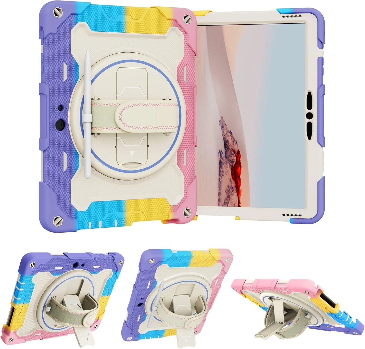 کیف تبلت مسافرتی سازگار با کودکان، سازگار با مایکروسافت سرفیس گو 1/2/3 (10 اینچ)، براکت الاستیک چند زاویه ای + بند چرخان 360 درجه قابل تنظیم، پوسته سه در یک اینفر کیف تبلت مسافرتی سازگار با کودکان، سازگار با مایکروسافت سرفیس گو 1/2/3 (10 اینچ)، براکت الاستیک چند زاویه ای + بند چرخان 360 درجه قابل تنظیم، پوسته سه در یک اینفر