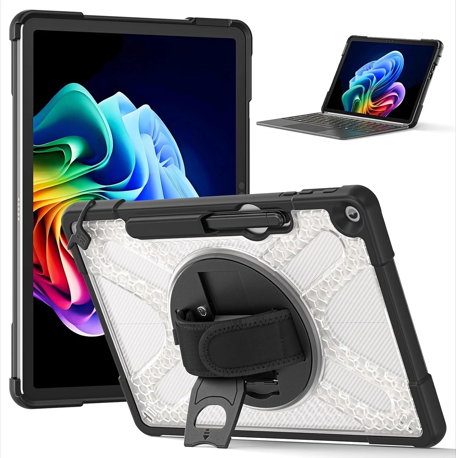 Gruattreay Rugged Case Compatible with Microsoft Surface Pro 12-inch (2025) Tablet,Shockproof Case with 360°Rotating Kickstand & Hand Strap Durable Cover For Surface Pro 12 (Black Clear) Gruattreay Rugged Case Compatible with Microsoft Surface Pro 12-inch (2025) Tablet,Shockproof Case with 360°Rotating Kickstand & Hand Strap Durable Cover For Surface Pro 12 (Black Clear)