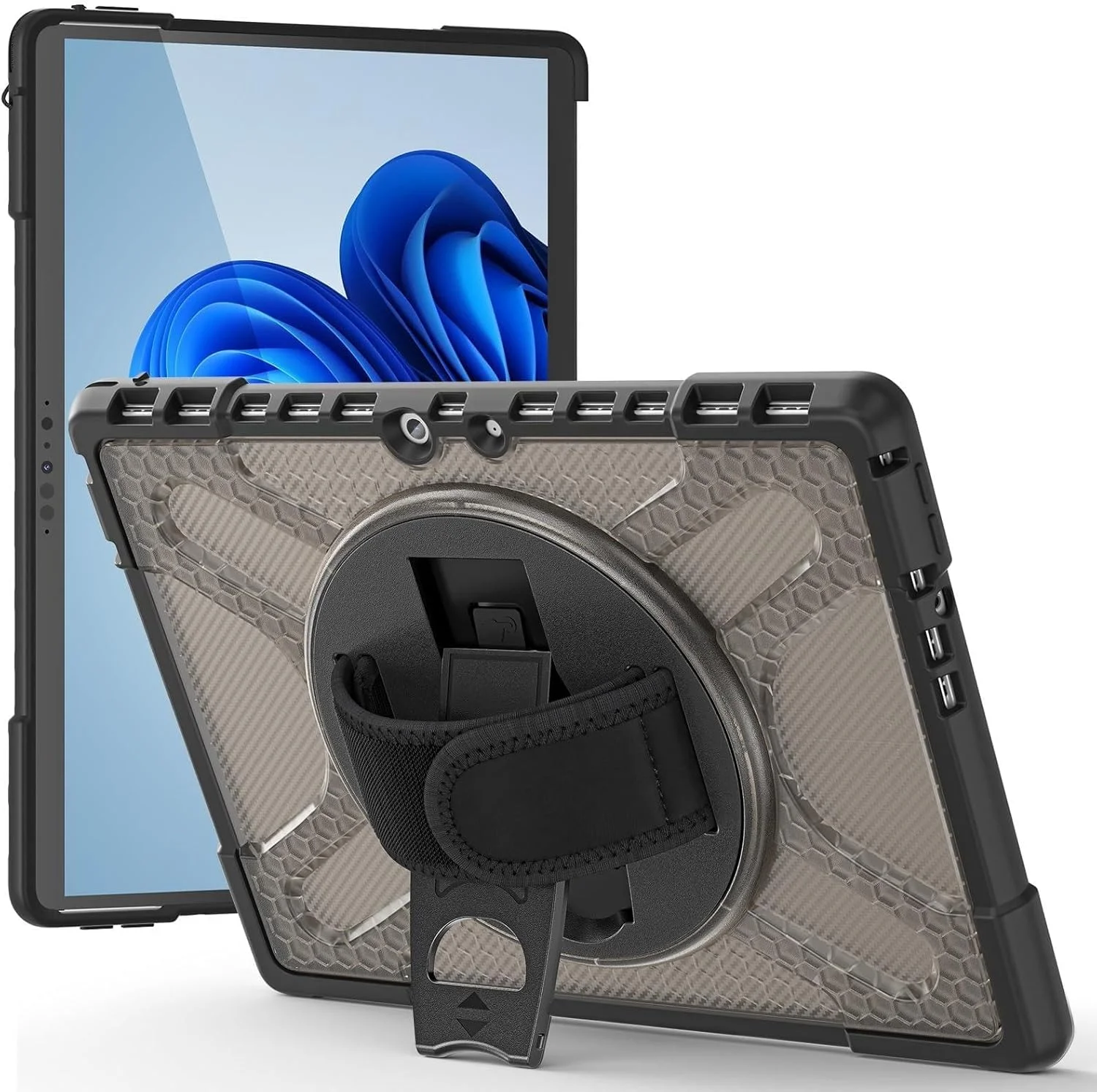 کیف تبلت مسافرتی سازگار با مایکروسافت سرفیس پرو 8 13 اینچی - کیف محافظ بادوام با پایه چرخان، دسته و محافظ تبلت ضد ضربه (خاکستری)