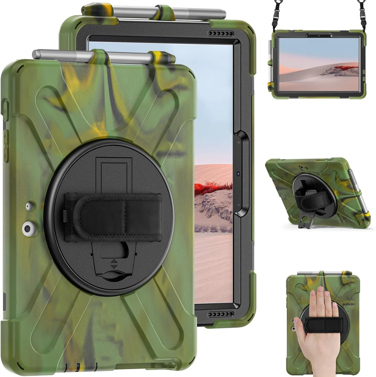 کیف محافظ تبلت سازگار با Microsoft Surface Go 3 2021/Surface Go 2 2020/Surface Go 2018/Surface Go 4، کیف ضد ضربه با جای قلم، کیف محافظ سازگار با بند شانه