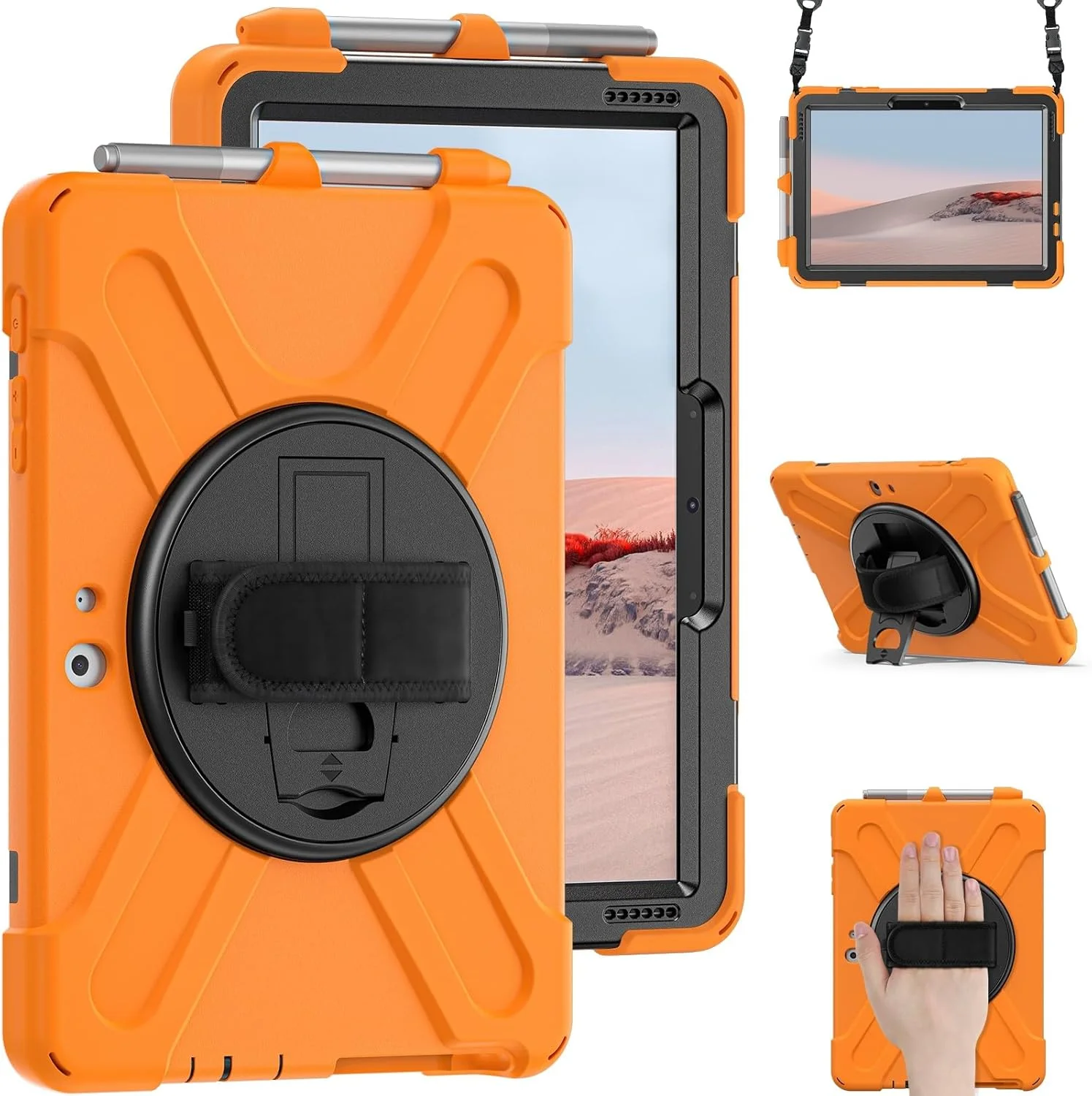 کاور تبلت سازگار با مایکروسافت سرفیس گو 3 2021 / سرفیس گو 2 2020 / سرفیس گو 2018 / سرفیس گو 4، قاب محافظ ضد ضربه با جای قلم، کاور محافظ تبلت با بند شانه