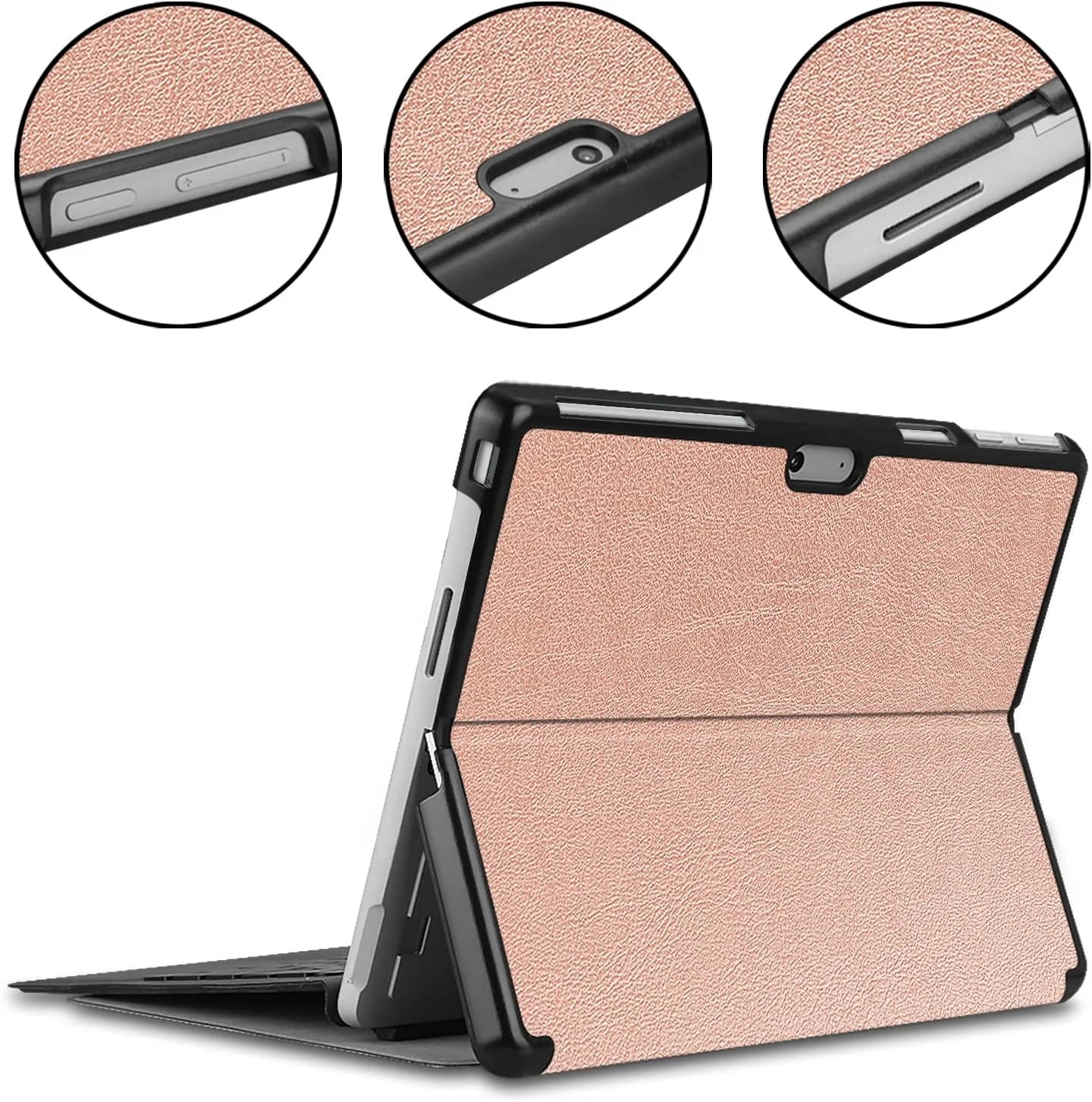 کیف تبلت RanTuo برای مایکروسافت Surface Pro 10، جنس چرم PU، سبک و نازک، ضد آب، ضد گرد و غبار، محافظ ضد افتادن برای مایکروسافت Surface Pro 10. (رزگلد)