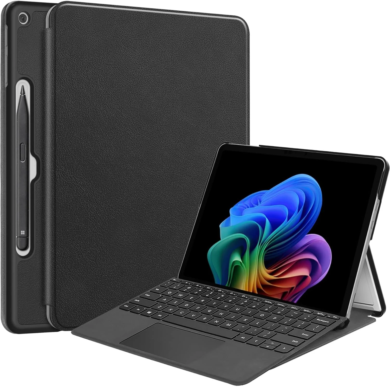 کاور محافظ چند زاویه ای باریک و سبک پلی استر Gyulin برای مایکروسافت Surface Pro 12 اینچی نسخه 1 سال 2025، سازگار با کیبورد Type Cover، مشکی