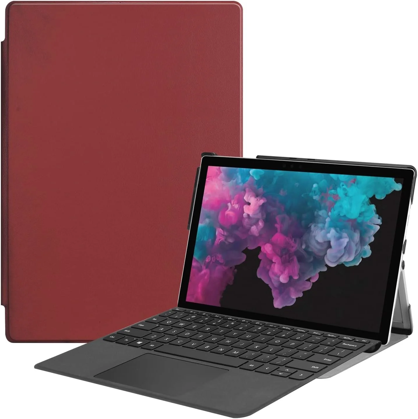 کیف تبلت مناسب برای مایکروسافت Surface Pro 7 / PRO 6 / PRO 5 / PRO 4 سایز 12.3 اینچ، کیف هوشمند باریک سه تایی تاشو، کیف محافظ تبلت با روکش سخت و زاویه دید چندگانه (شرابی)