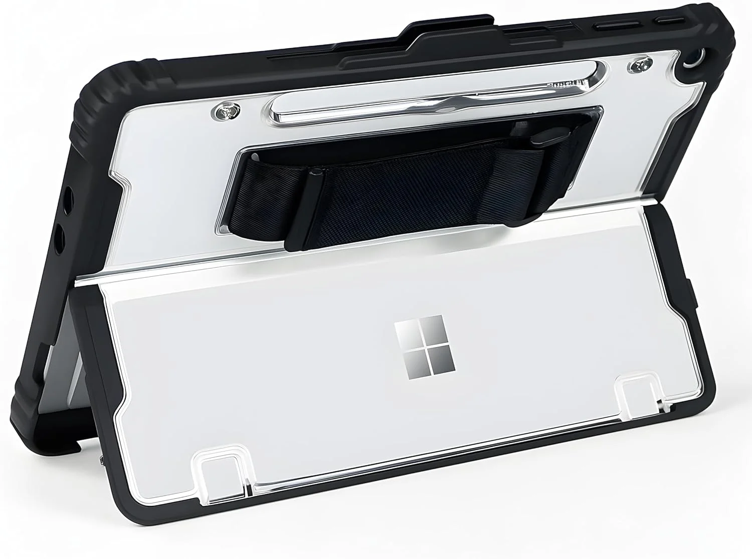 honju FIT Handstrap Case Microsoft Surface Pro 12 Inch Case (Keyboard Compatible, Slim Pen 2 Charging Possible, Removable Wrist Strap) Black/Transparent