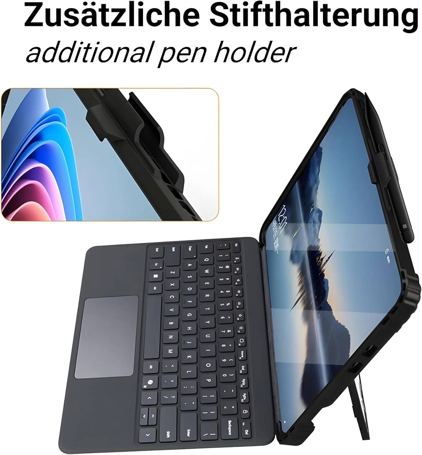 honju FIT Handstrap Case Microsoft Surface Pro 12 Inch Case (Keyboard Compatible, Slim Pen 2 Charging Possible, Removable Wrist Strap) Black/Transparent