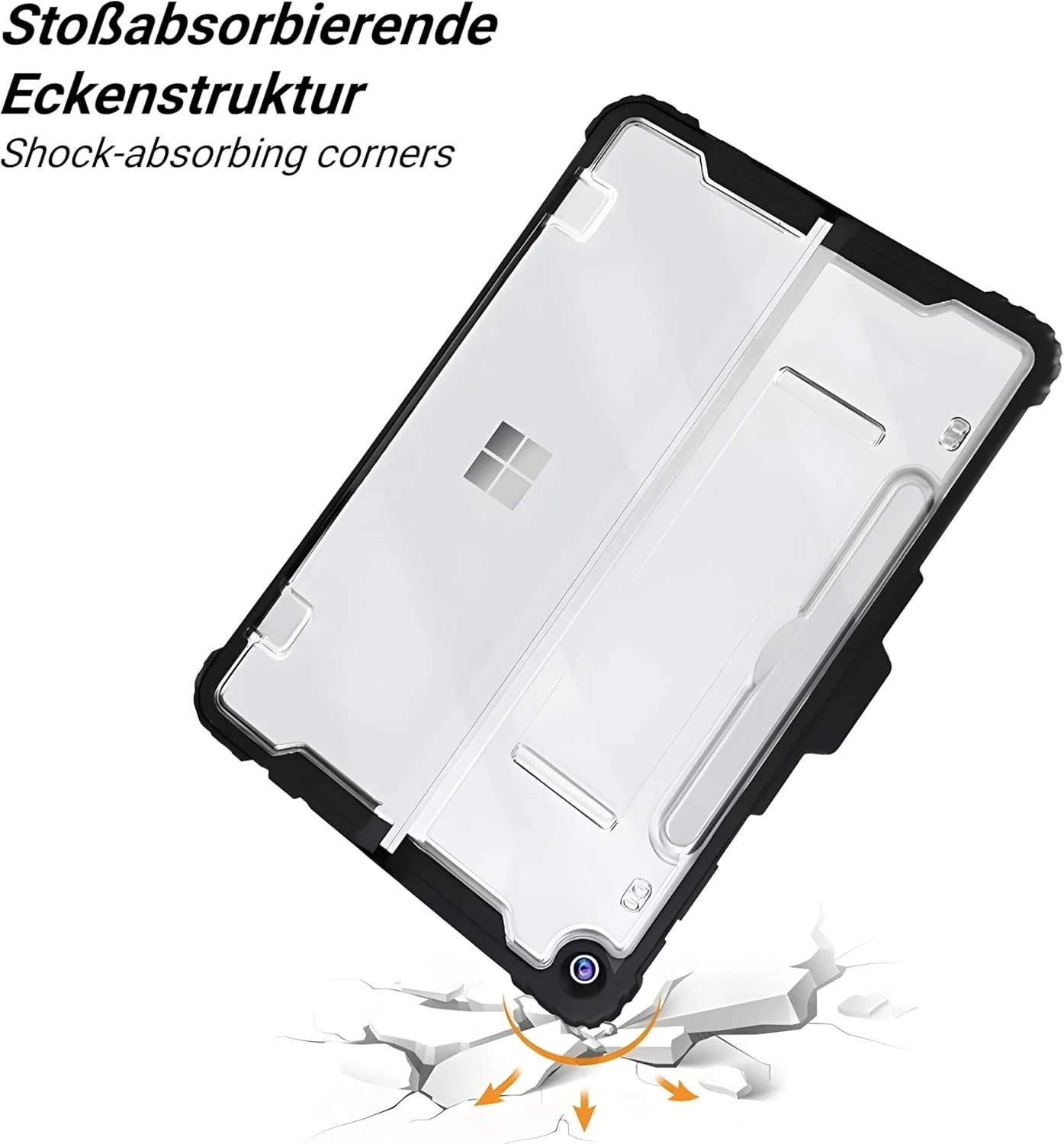 honju FIT Handstrap Case Microsoft Surface Pro 12 Inch Case (Keyboard Compatible, Slim Pen 2 Charging Possible, Removable Wrist Strap) Black/Transparent