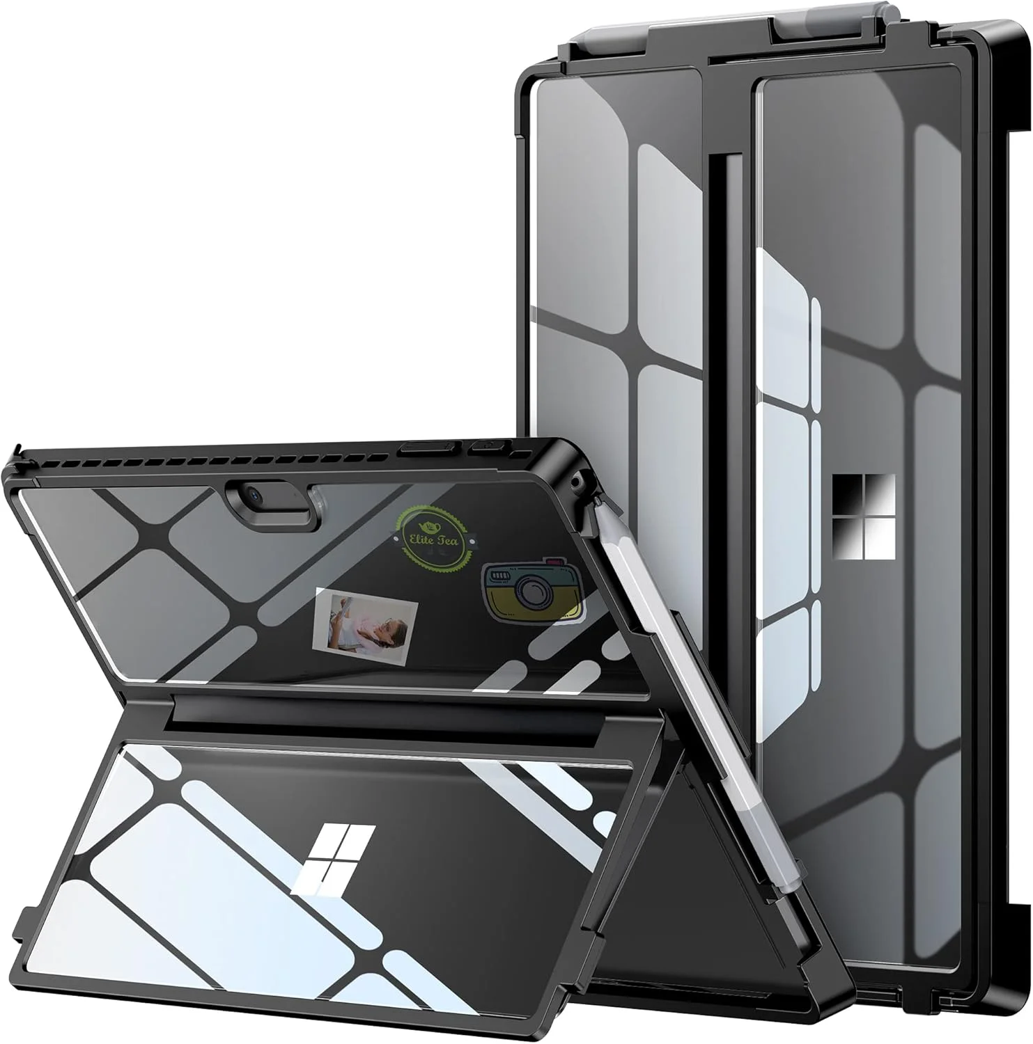 کیف محافظ تبلت INFILAND Surface Pro 7 Plus، کاور شفاف چند زاویه ای ضد ضربه سازگار با تبلت 12.3 اینچی Microsoft Surface Pro 7+/6/5/4، مشکی