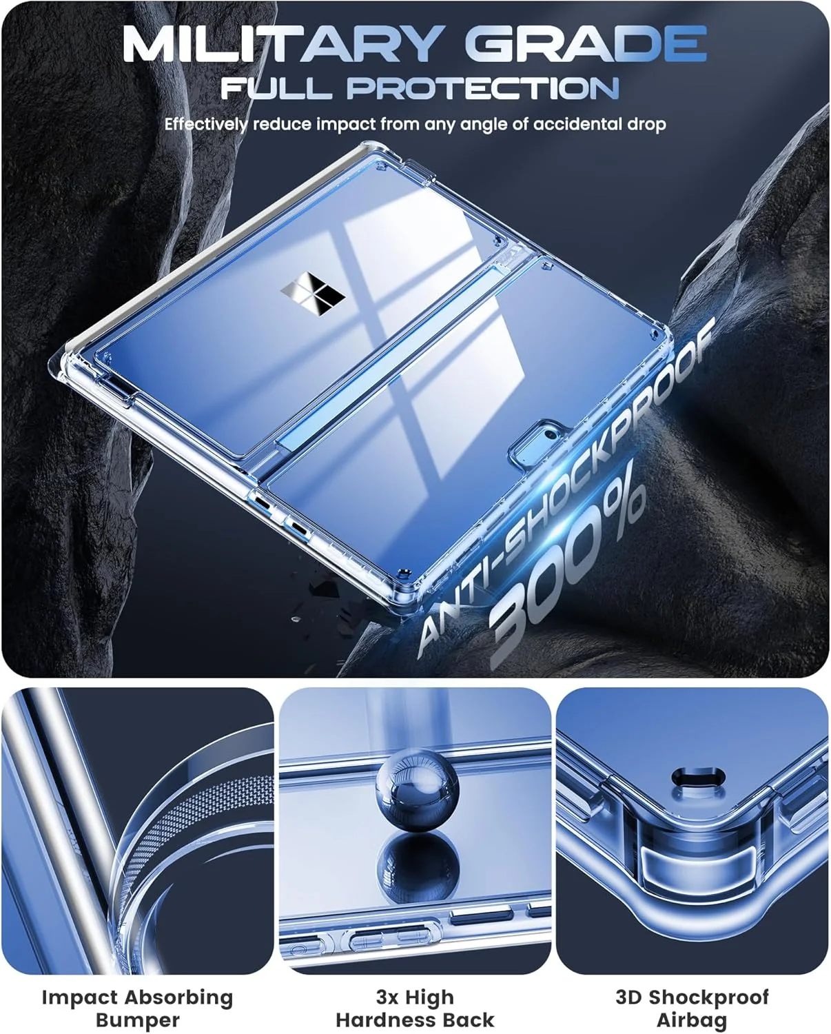 کاور محافظ شفاف اینفیلند برای مایکروسافت سرفیس پرو 11 AI/10/9 5G، 13 اینچی 2022، محافظت کامل [ضد زردی]، سازگار با کیبورد Type Cover و قلم Surface Slim Pen 2، جنس Bayer Clear