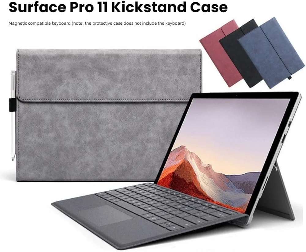 کیف چرمی Gruattreay سازگار با Microsoft Surface Pro 11 (2024) 13 اینچی، پوشش نرم TPU با قابلیت دفع حرارت و پوشش کامل با پایه تاشو و جای قلم (قرمز)
