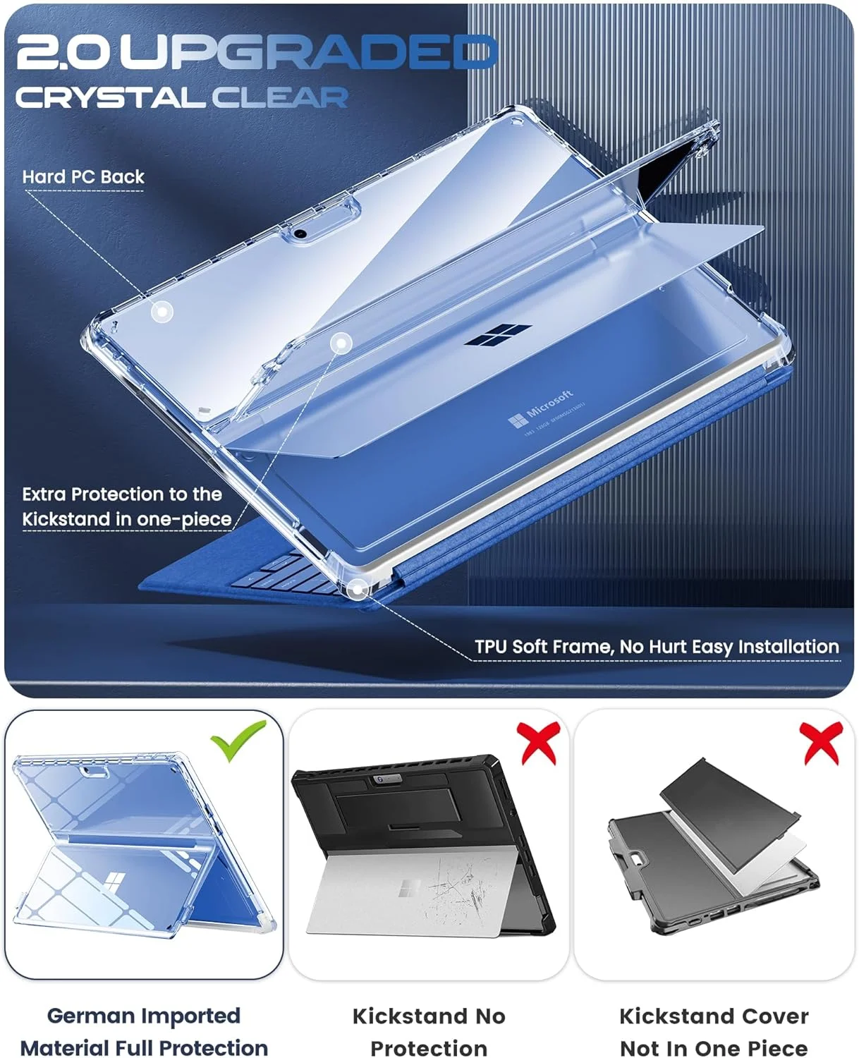 کاور محافظ شفاف اینفیلند برای مایکروسافت سرفیس پرو 11 AI/10/9 5G، 13 اینچی 2022، محافظت کامل [ضد زردی]، سازگار با کیبورد Type Cover و قلم Surface Slim Pen 2، جنس Bayer Clear