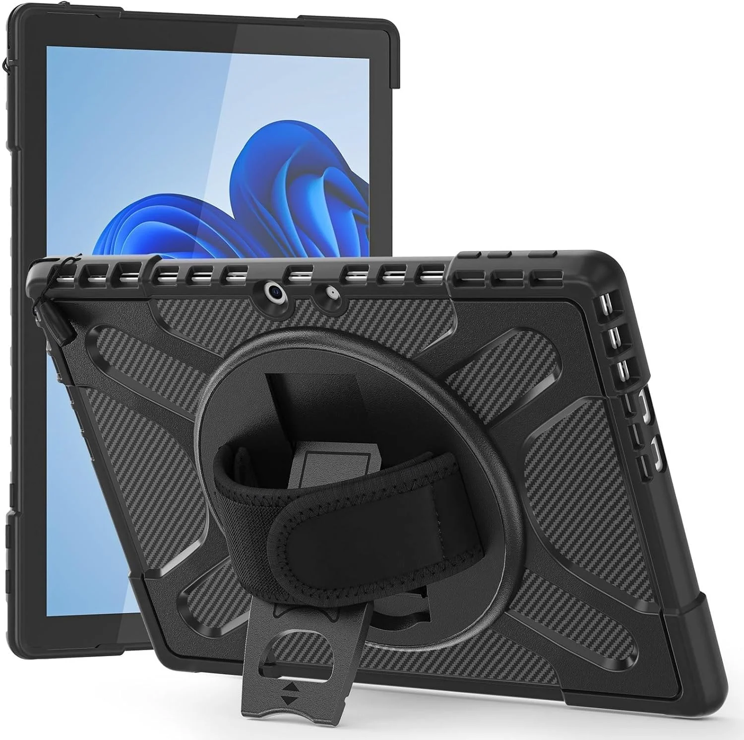 کیف تبلت برای مایکروسافت سرفیس پرو 9/10/11 13 اینچ 2022/2024 - کیف محافظ مقاوم در برابر ضربه با پایه چرخان، پایه دسته دار، ضربه گیر (مشکی)