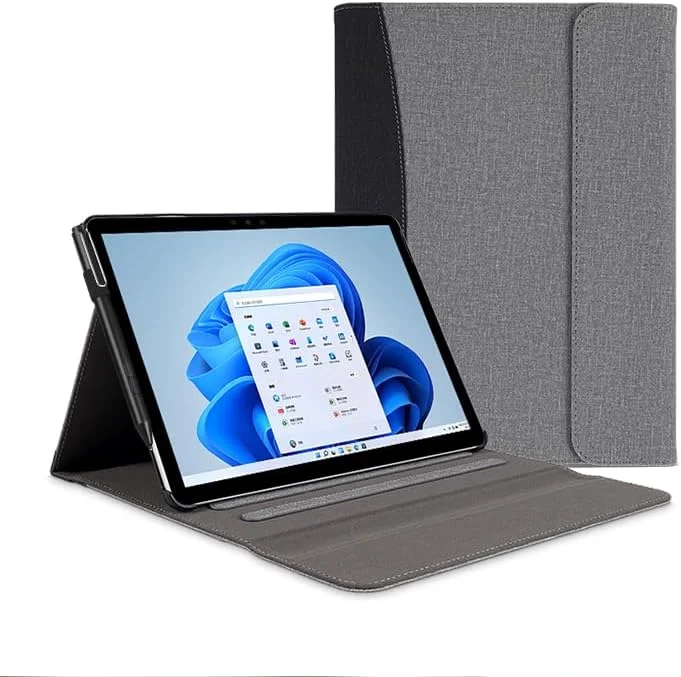 کیف تبلت PboyiqiS برای مایکروسافت سرفیس پرو 11/پرو 10/پرو 9/پرو 8 13 اینچی - کاور با قابلیت تنظیم زاویه دید به همراه جیب و نگهدارنده قلم (خاکستری)