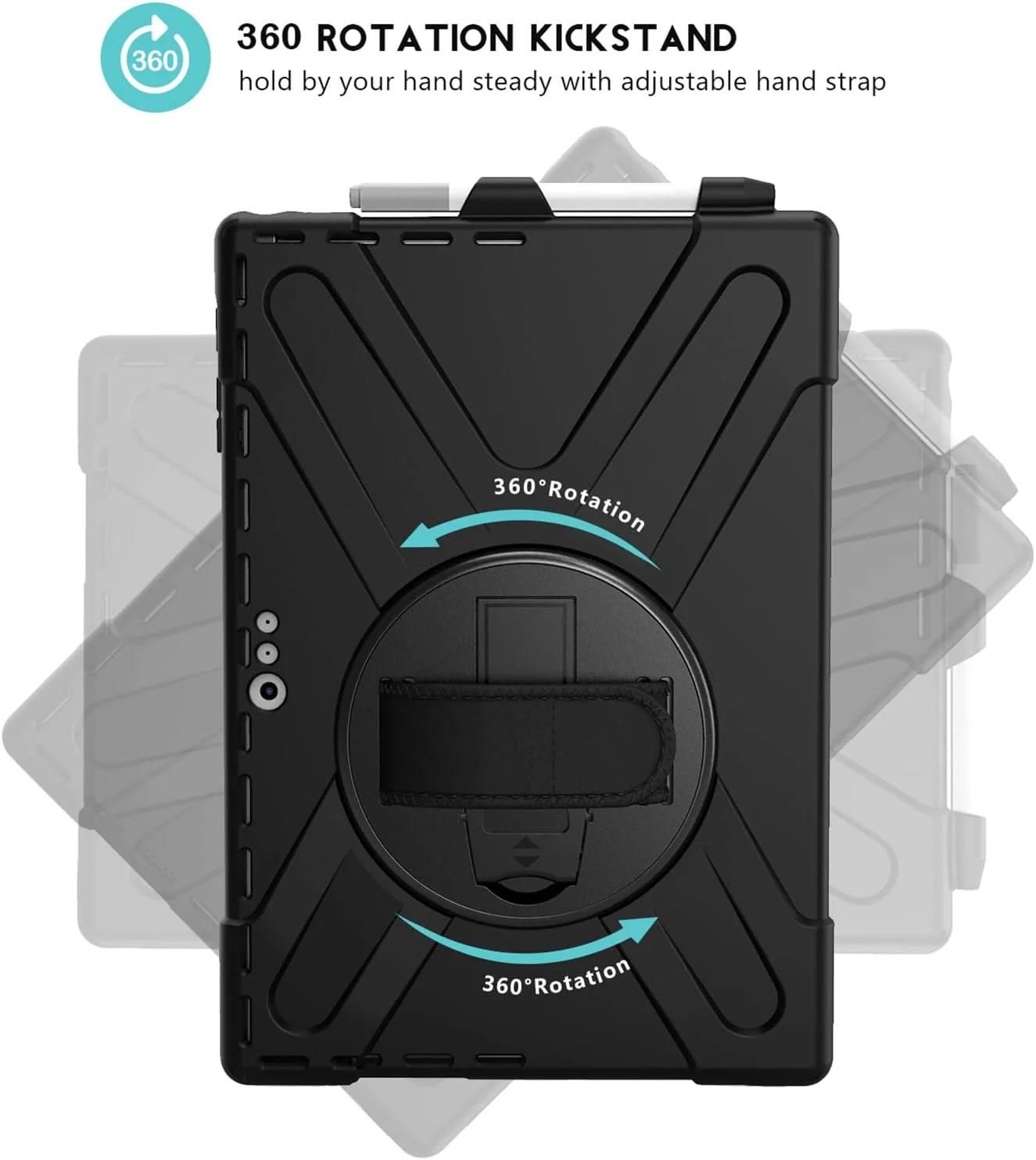 کیف محافظ فول بادی ProCase برای سرفیس پرو 7 پلاس/ پرو 7 / پرو 6 / پرو 5 / پرو 4 / پرو LTE، کاور مقاوم با قابلیت چرخش 360 درجه به همراه بند دستی، بند شانه و پایه نگهدارنده - مشکی