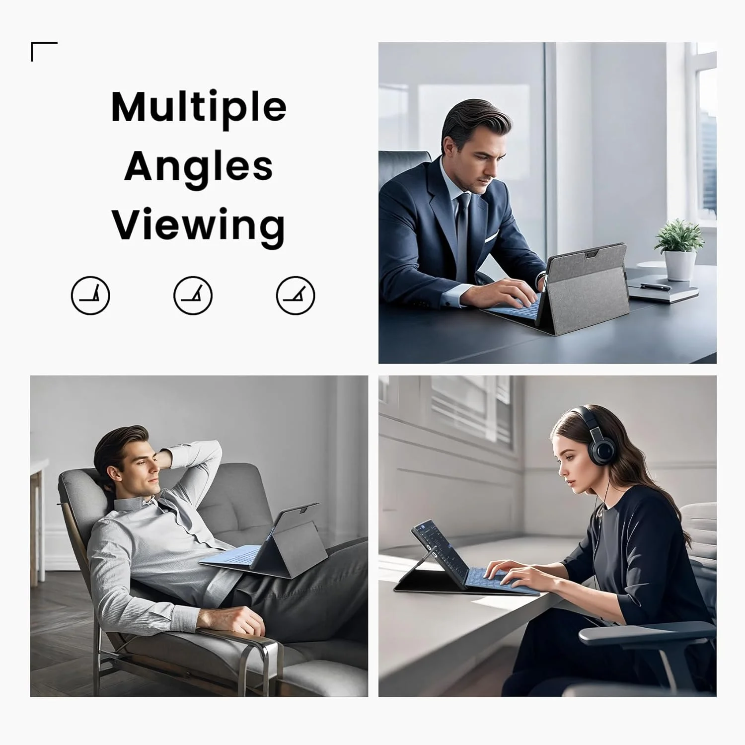 کاور محافظ سبک Omnpak برای مایکروسافت Surface Pro 11/10/9، چند زاویه، دارای جای قلم، طراحی شده برای Surface 11th Edition AI 2024/Pro 9 5G 13" 2022، سازگار با کیبورد Type Cover