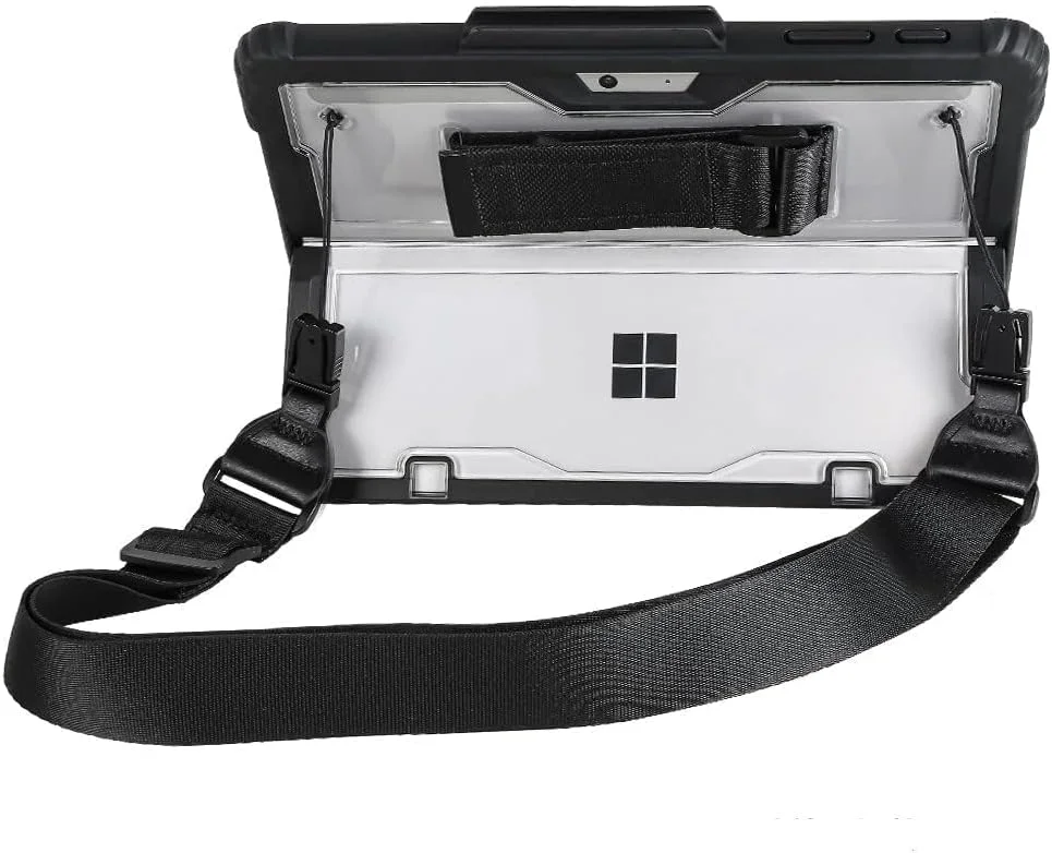 قاب محافظ شفاف AnMengXinLing برای تبلت مایکروسافت Surface Pro 8 13 اینچی 2021، کاور سخت و مقاوم با بند شانه، بند دستی و نگهدارنده قلم، سازگار با کیبورد Type Cover، (مشکی)