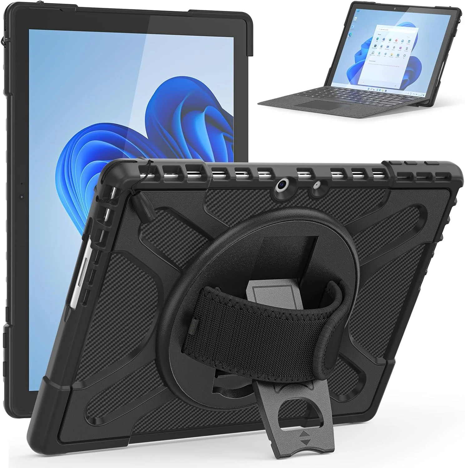 کیف محافظ رنتایس سازگار با مایکروسافت Surface Pro 9/10/11 سایز 13 اینچ، کیف محافظ مقاوم در برابر ضربه و افتادن با پایه چرخان 360 درجه و بند دستی سازگار با کیبورد Type Cover (مشکی) کیف محافظ رنتایس سازگار با مایکروسافت Surface Pro 9/10/11 سایز 13 اینچ، کیف محافظ مقاوم در برابر ضربه و افتادن با پایه چرخان 360 درجه و بند دستی سازگار با کیبورد Type Cover (مشکی)