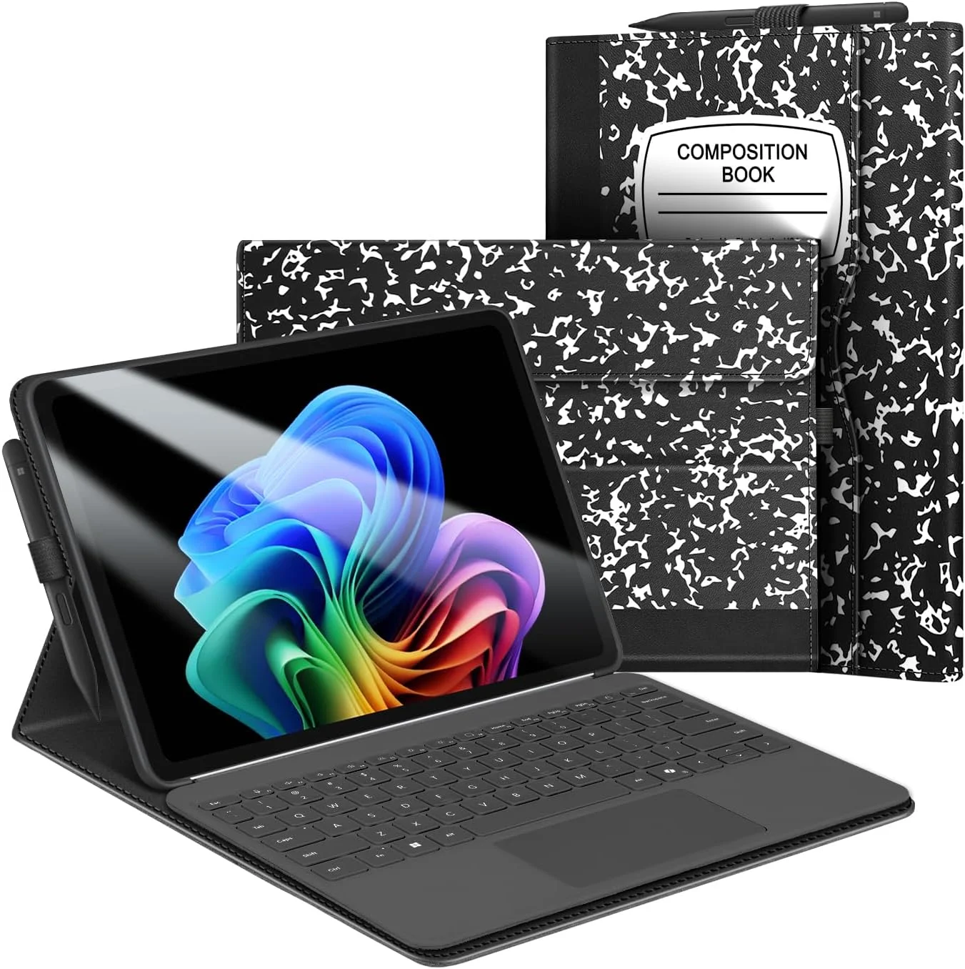 کیف محافظ FINTIE برای مایکروسافت سرفیس پرو 12 اینچ 2025، کیف پشتی TPU ضد ضربه چند حالته، دارای بست مغناطیسی، سازگار با کاور کیبورد، دفترچه مشکی کیف محافظ FINTIE برای مایکروسافت سرفیس پرو 12 اینچ 2025، کیف پشتی TPU ضد ضربه چند حالته، دارای بست مغناطیسی، سازگار با کاور کیبورد، دفترچه مشکی