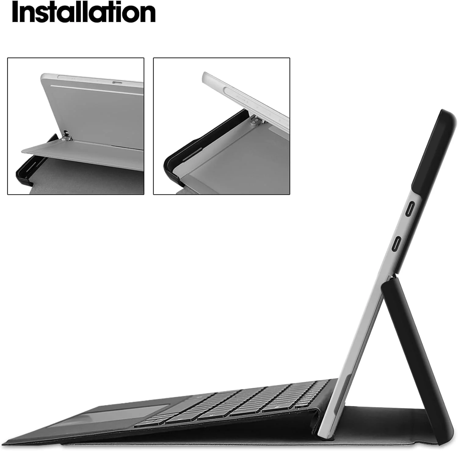 کاور چرمی سبک وزن Gruattreay ضد ضربه و محافظ استند برای مایکروسافت Surface Pro 12 (2025) سایز 12 اینچ (گرافیتی)
