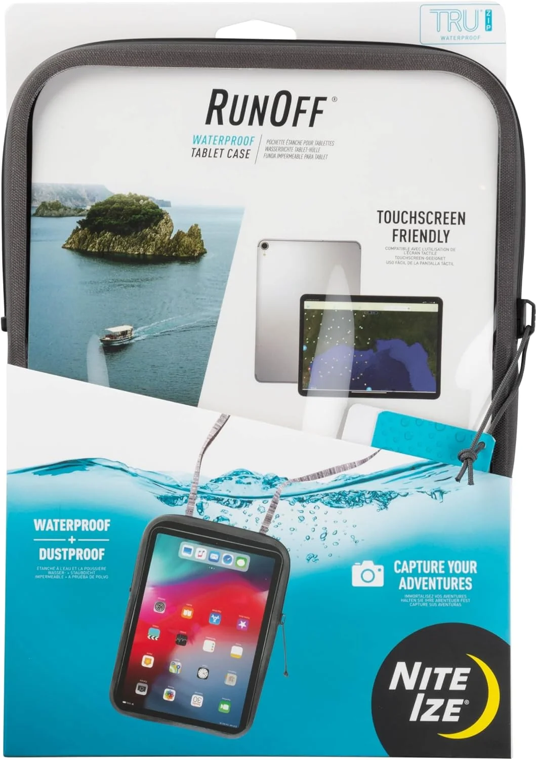 کیف ضد آب تبلت Nite Ize RunOff با بند گردنی، کیف ضد آب با زیپ IP67 برای آیپد پرو 11 اینچ/مایکروسافت سرفیس گو/سامسونگ گلکسی تب، ذغالی (ROTC-09-R3)