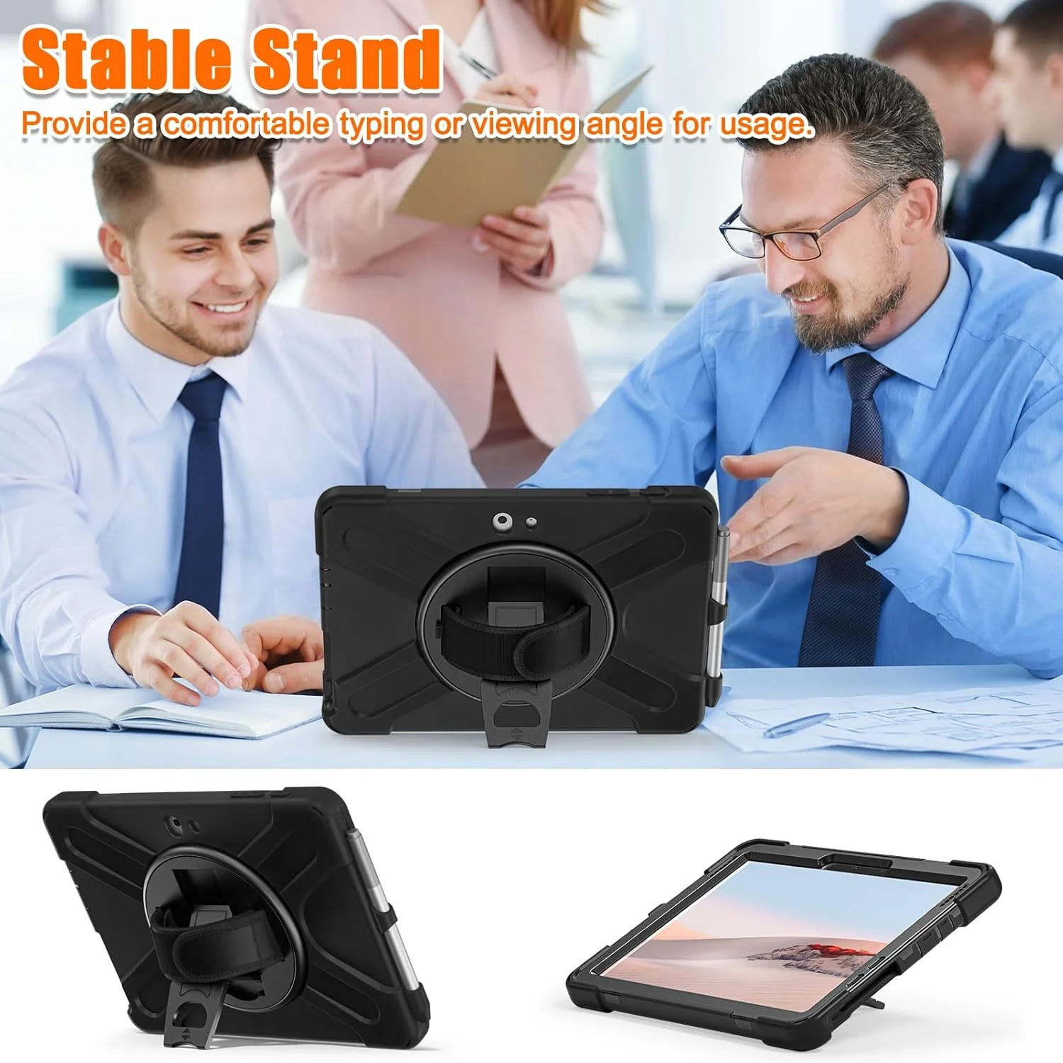 کیف محافظ مقاوم ZenRich برای سرفیس گو 4 (2023)/سرفیس گو 3 (2021)/ سرفیس گو 2 (2020)، سرفیس گو (2018) با جای قلم، کیف ضد ضربه سنگین با پایه، بند دستی و کمربند شانه - مشکی