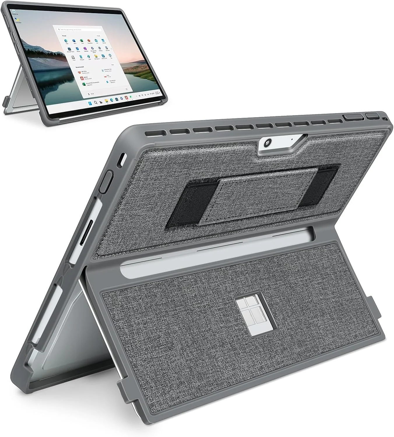 کاور SSS·GRGB مناسب برای مایکروسافت Surface Pro 11/10/9/8 13 اینچی، با پوشش استند، بند دستی، کاور مقاوم یکپارچه سازگار با کیبوردهای Type Cover، خاکستری