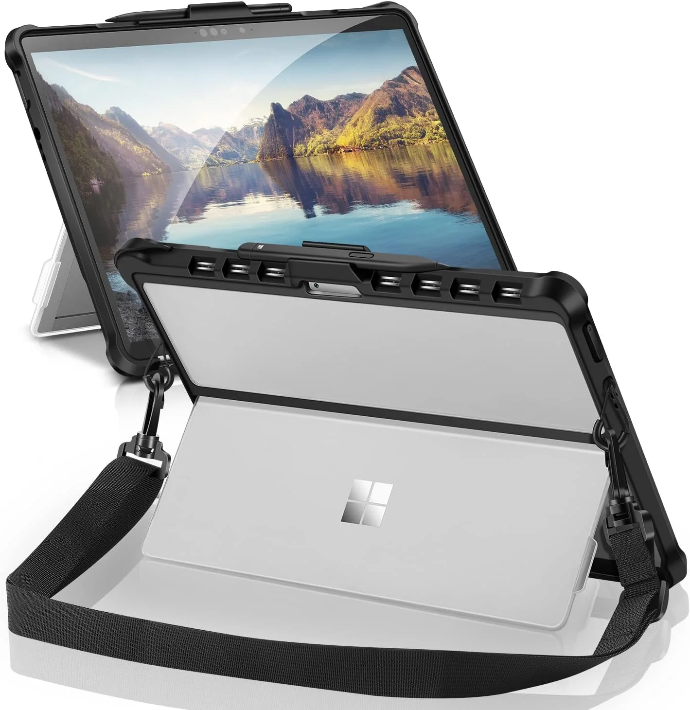 کیف محافظ تبلت مایکروسافت Surface Pro 8 (2021) Youtec، دارای بند دستی + ضد ضربه چند زاویه ای، پوشش محافظ یکپارچه با پایه نگهدارنده محکم، مشکی