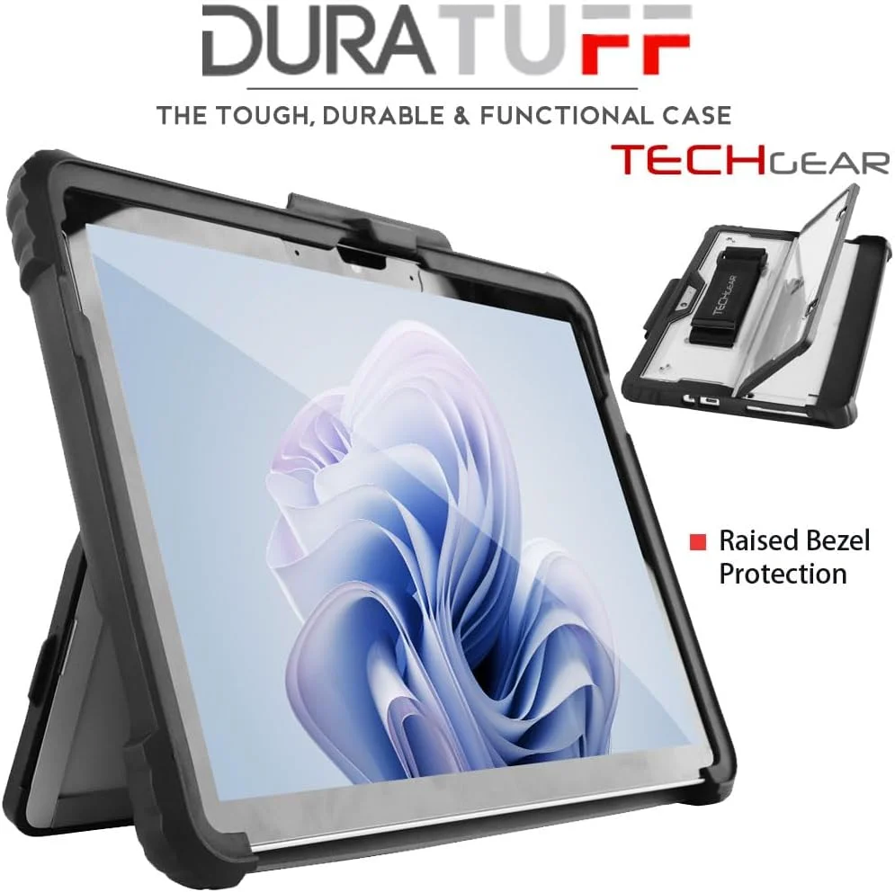کیف محافظ TECHGEAR DuraTUFF سازگار با Microsoft Surface GO 4, Go 3, Go 2 [سازگار با کیبورد Signature] کیف محافظ مقاوم در برابر ضربه با بند دستی، بند شانه، پایه و نگهدارنده قلم
