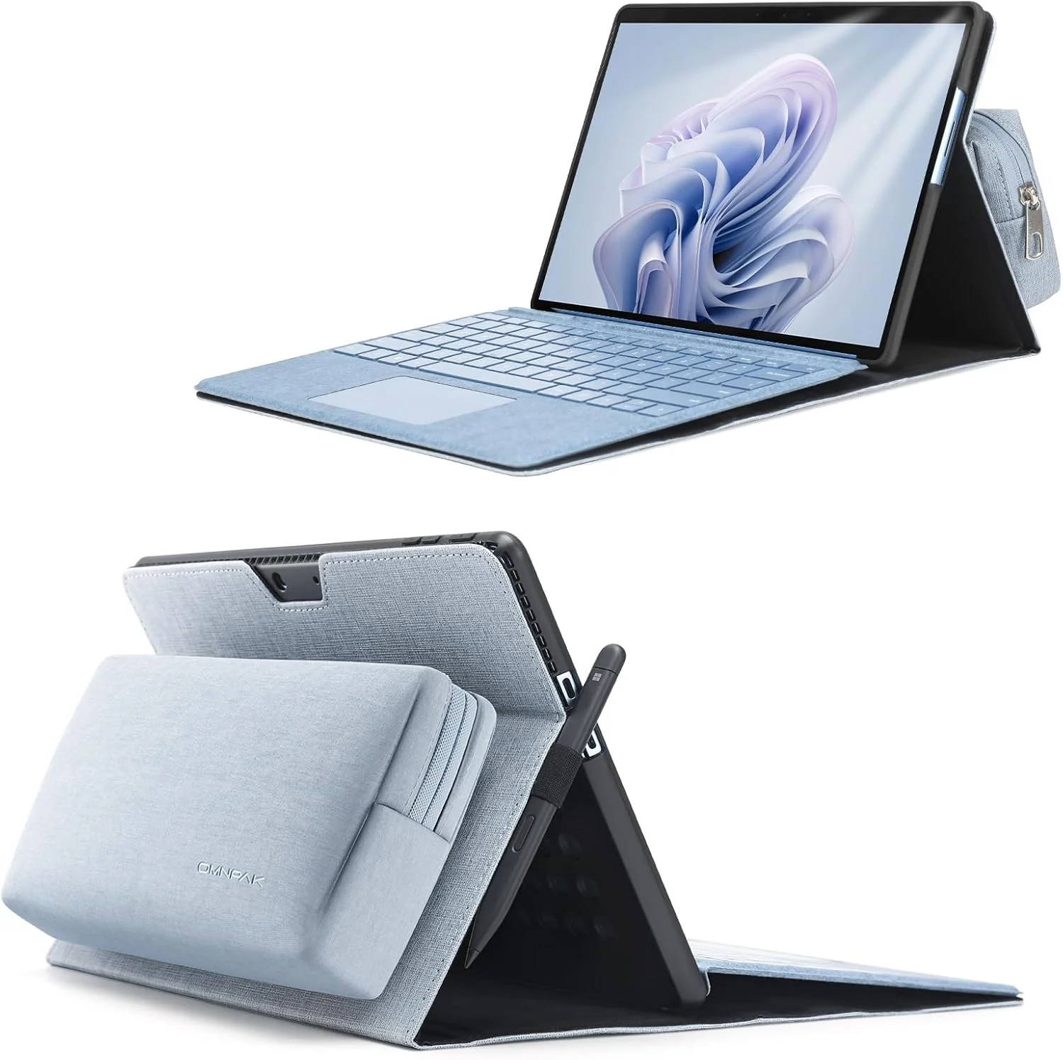 کاور محافظ سبک Omnpak برای Microsoft Surface Pro 11/10/9، زاویه های قابل تنظیم، دارای نگهدارنده قلم، طراحی شده برای Surface 11th Edition AI 2024/Pro 9 5G 13 اینچ 2022، سازگار با کیبورد Type Cover