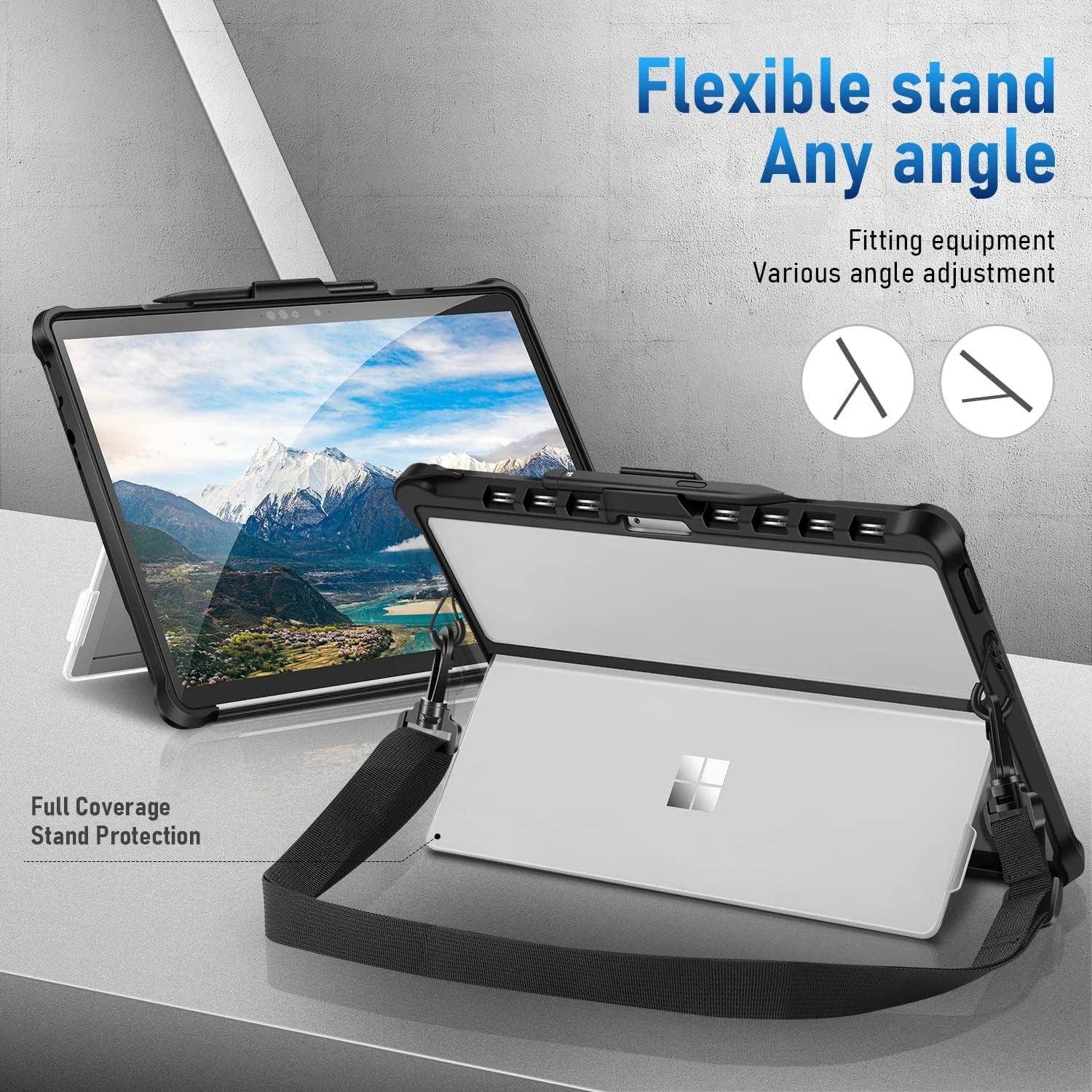 کیف محافظ تبلت مایکروسافت Surface Pro 8 (2021) Youtec، دارای بند دستی + ضد ضربه چند زاویه ای، پوشش محافظ یکپارچه با پایه نگهدارنده محکم، مشکی کیف محافظ تبلت مایکروسافت Surface Pro 8 (2021) Youtec، دارای بند دستی + ضد ضربه چند زاویه ای، پوشش محافظ یکپارچه با پایه نگهدارنده محکم، مشکی