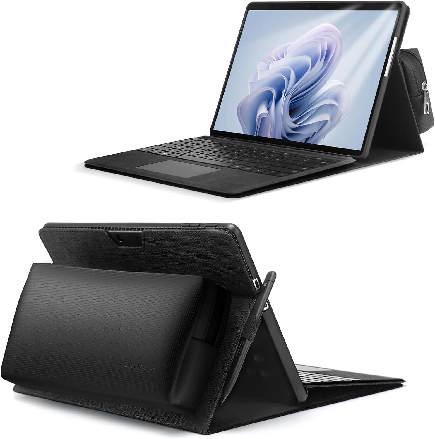 کیف Omnpak برای تبلت Microsoft Surface Pro 9، کیف تجاری، کیف حمل با نگهدارنده قلم استایلوس به همراه کیف نگهداری لوازم جانبی، سازگار با صفحه کلید Type Cover.