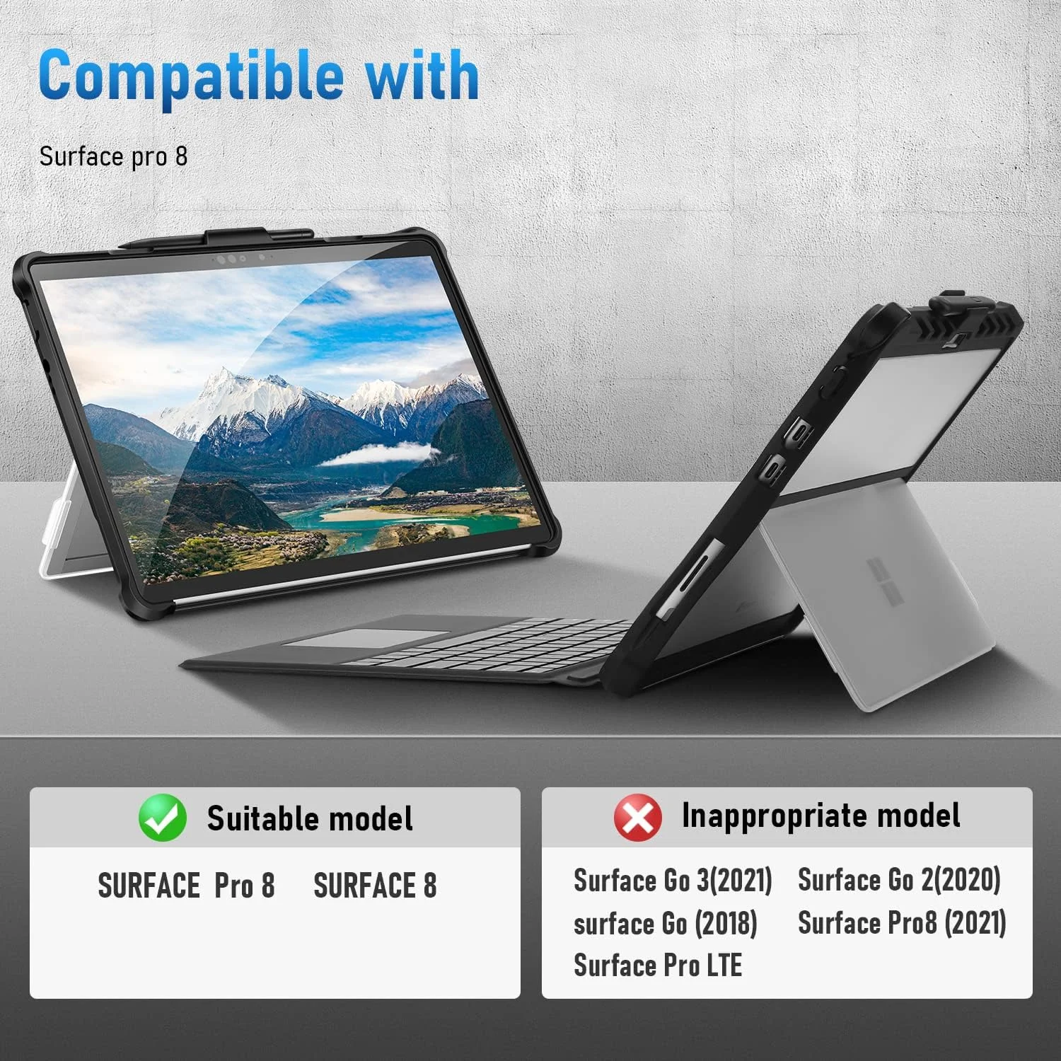 کیف محافظ تبلت مایکروسافت Surface Pro 8 (2021) Youtec، دارای بند دستی + ضد ضربه چند زاویه ای، پوشش محافظ یکپارچه با پایه نگهدارنده محکم، مشکی کیف محافظ تبلت مایکروسافت Surface Pro 8 (2021) Youtec، دارای بند دستی + ضد ضربه چند زاویه ای، پوشش محافظ یکپارچه با پایه نگهدارنده محکم، مشکی