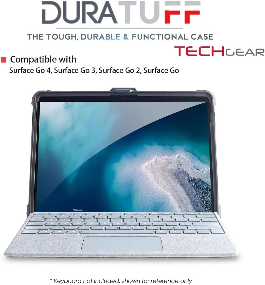 کیف محافظ TECHGEAR DuraTUFF سازگار با Microsoft Surface GO 4, Go 3, Go 2 [سازگار با کیبورد Signature] کیف محافظ مقاوم در برابر ضربه با بند دستی، بند شانه، پایه و نگهدارنده قلم