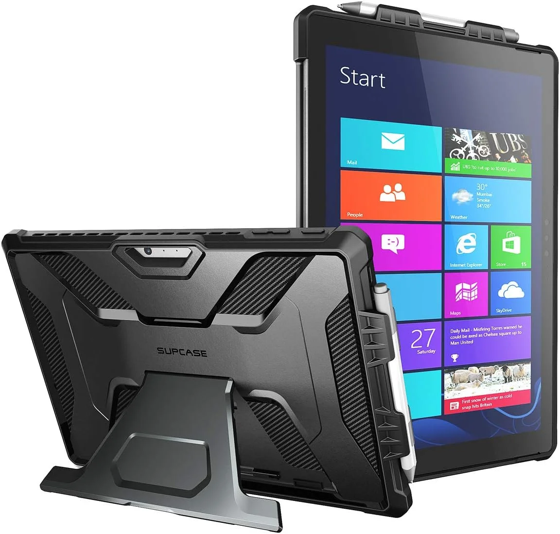کاور محافظ SUPCASE [سری UB PRO] طراحی شده برای مایکروسافت Surface Pro 6، کاور محافظ مقاوم تمام بدنه با پایه نگهدارنده سازگار با Surface Pro 5 2017/Pro 4 2015 - مشکی