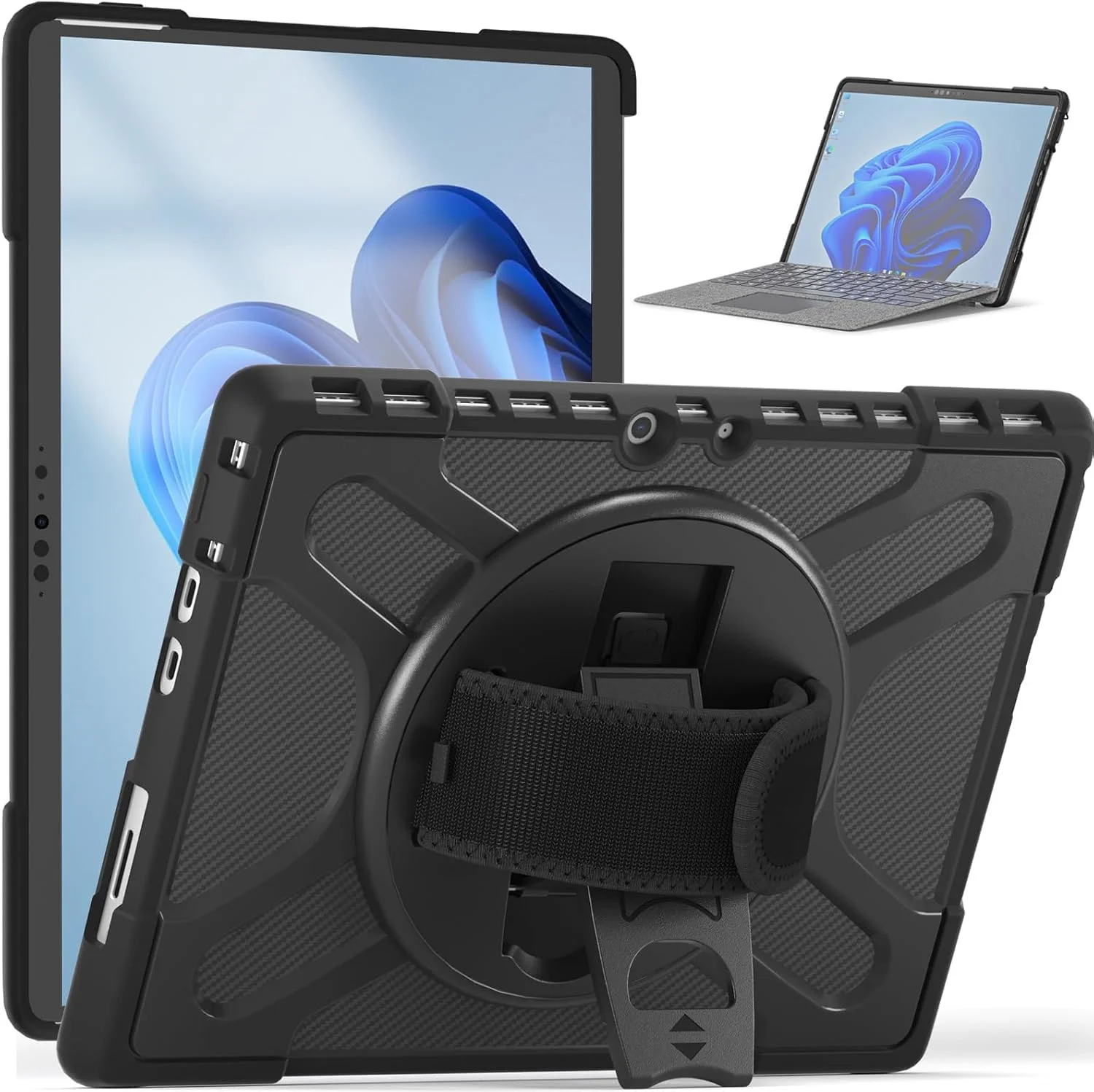 کیف محافظ TERRIFI برای مایکروسافت Surface Pro 8 ۱۳ اینچی ۲۰۲۱، کیف محافظ مقاوم در برابر ضربه با پایه چرخان، بند دستی و نگهدارنده قلم، سازگار با صفحه کلید Type Cover