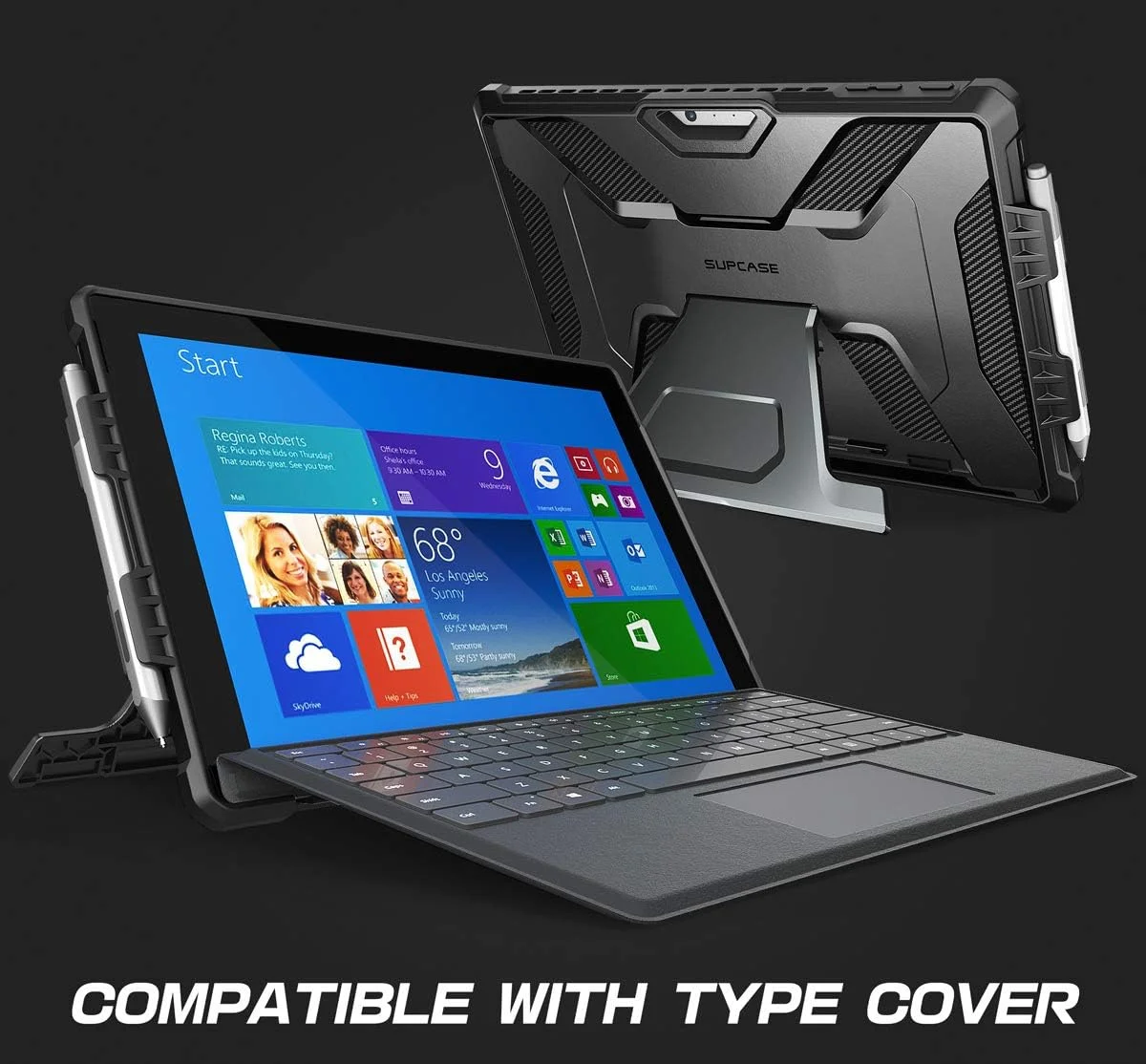 کاور محافظ SUPCASE [سری UB PRO] طراحی شده برای مایکروسافت Surface Pro 6، کاور محافظ مقاوم تمام بدنه با پایه نگهدارنده سازگار با Surface Pro 5 2017/Pro 4 2015 - مشکی