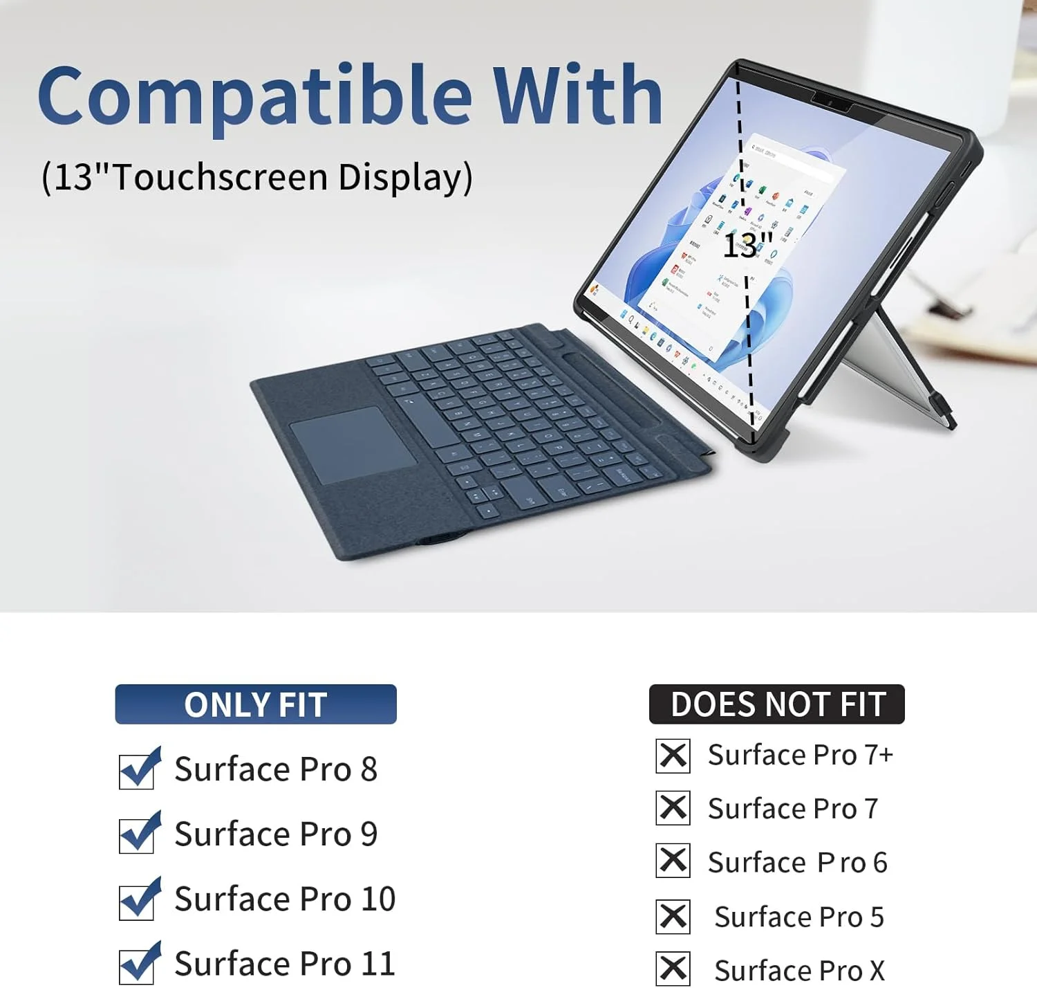 کاور محافظ SSSGRGB مناسب برای مایکروسافت Surface Pro 11/10/9/8 13 اینچی، با پوشش استند، بند دستی، کاور مقاوم یکپارچه سازگار با کیبوردهای Type Cover، سرمه ای کاور محافظ SSSGRGB مناسب برای مایکروسافت Surface Pro 11/10/9/8 13 اینچی، با پوشش استند، بند دستی، کاور مقاوم یکپارچه سازگار با کیبوردهای Type Cover، سرمه ای