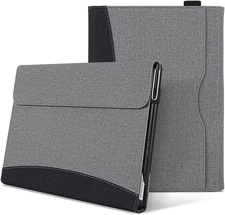 کیف محافظ JUMEIYP برای مایکروسافت Surface Pro 9 2022 / مایکروسافت Surface Pro 8 13 اینچ - کاور تجاری Portfolio با جیب، سازگار با کیبورد Type Cover (خاکستری به مشکی)