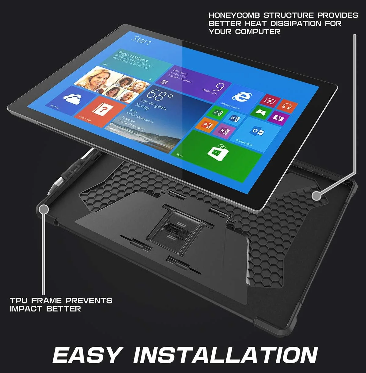 کاور محافظ SUPCASE [سری UB PRO] طراحی شده برای مایکروسافت Surface Pro 6، کاور محافظ مقاوم تمام بدنه با پایه نگهدارنده سازگار با Surface Pro 5 2017/Pro 4 2015 - مشکی