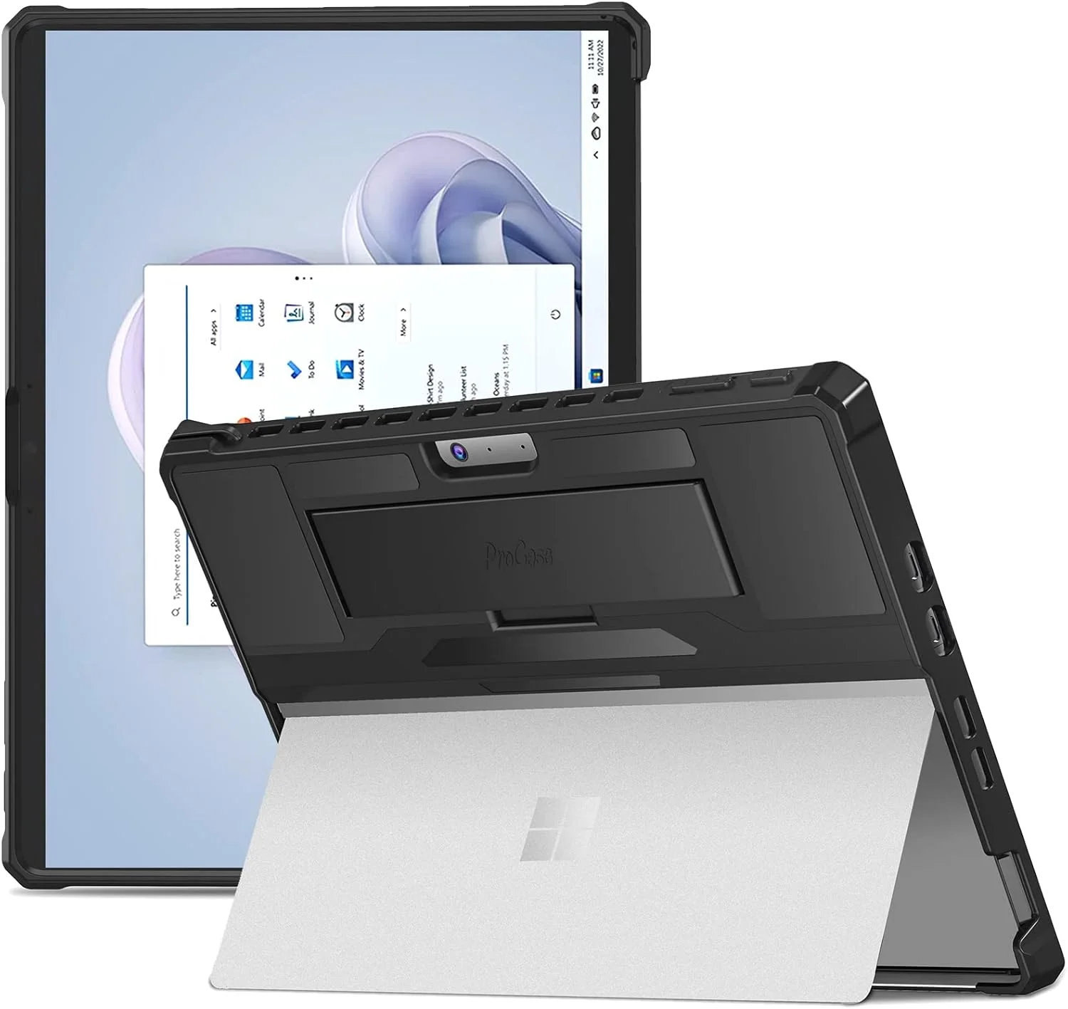 محافظ مقاوم ProCase برای مایکروسافت سرفیس پرو 9 13 اینچ 2022، کاور محافظ سخت ضد ضربه با بند دستی داخلی سازگار با کیبورد تایپ کاور برای سرفیس پرو 9 13 اینچی - مشکی